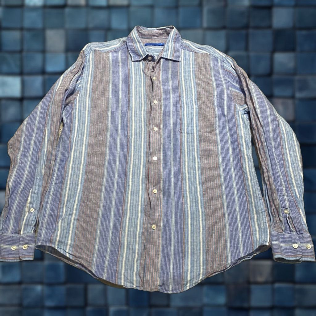 J.McLaughlin J. McLaughlin Shirt Mens Medium Multicolor Striped Button-Front Linen Size US M / EU 48-50 / 2 - 1 Thumbnail