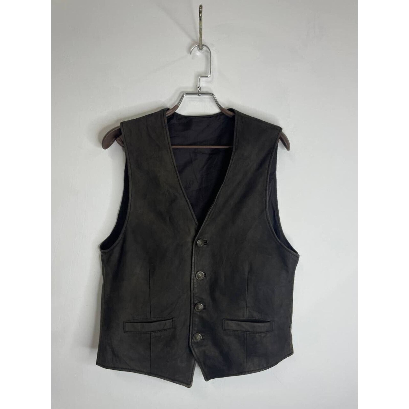 Vintage Vintage Black Leather Vest with Large Pockets Size M Size M / US 6-8 / IT 42-44 - 1 Thumbnail