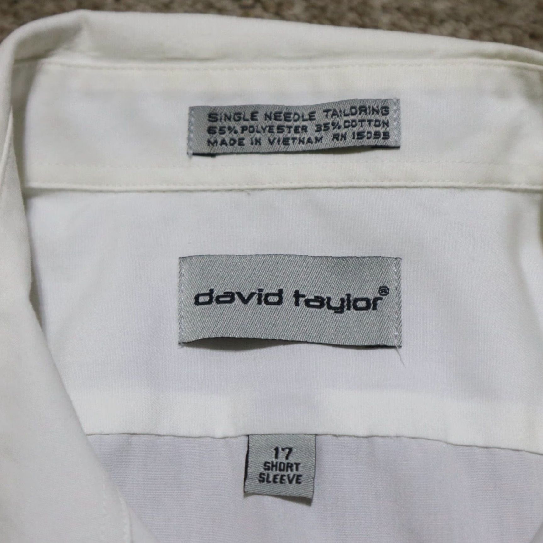 Vintage David Taylor Collection Solid White Dress Shirt Adult Size 17 Long Sleeve Button-Down Classic Mens Size 46R - 3 Thumbnail