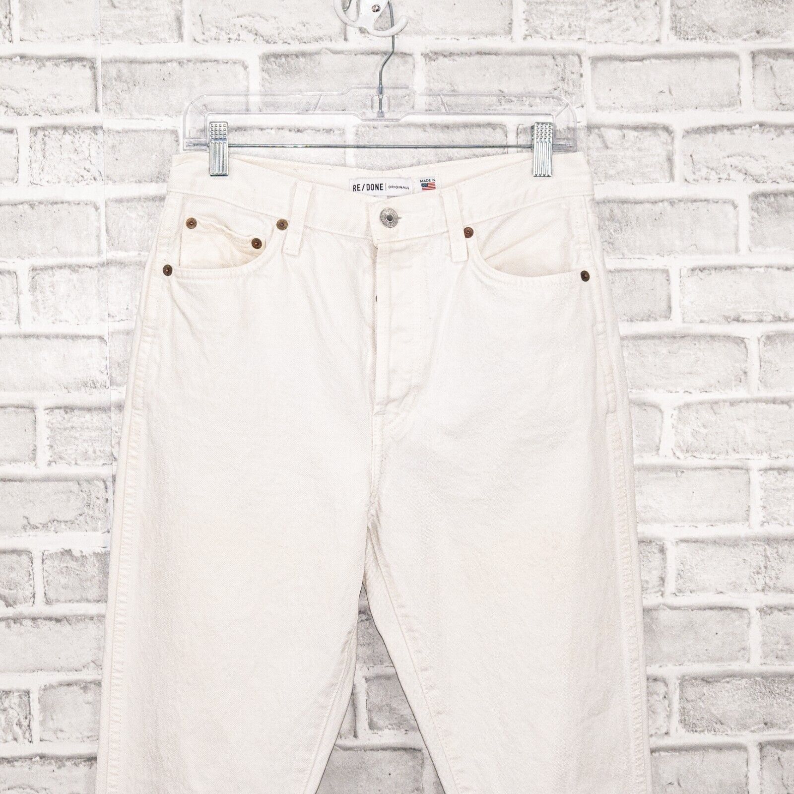 RE/DONE RE/DONE Originals Double Needle Crop Denim Jeans White Size 29" - 6 Thumbnail