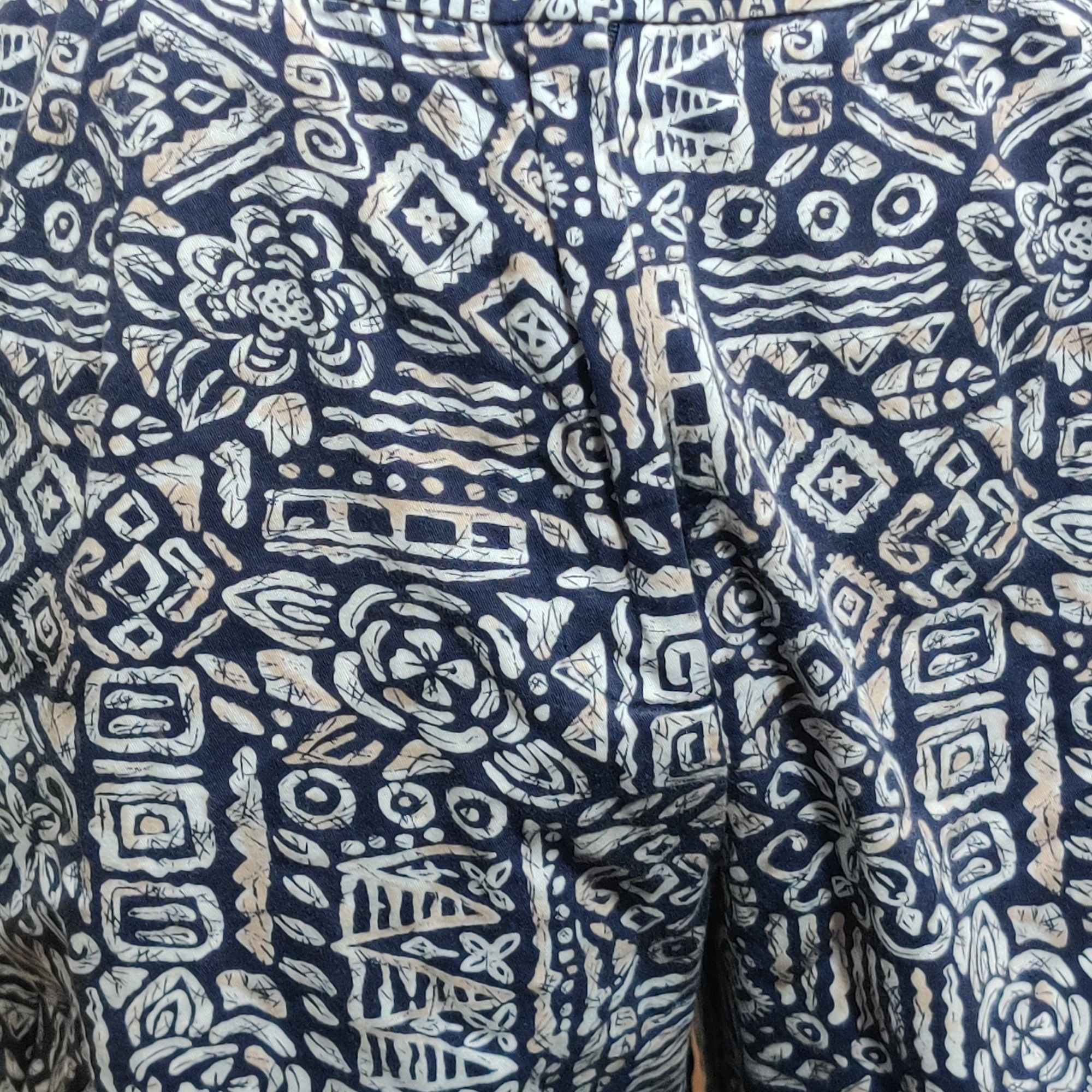 Other Appleseeds 14 Navy Tan Tribal Print Cotton Pants Tiki Oasis Size 36" / US 14 / IT 50 - 11 Thumbnail