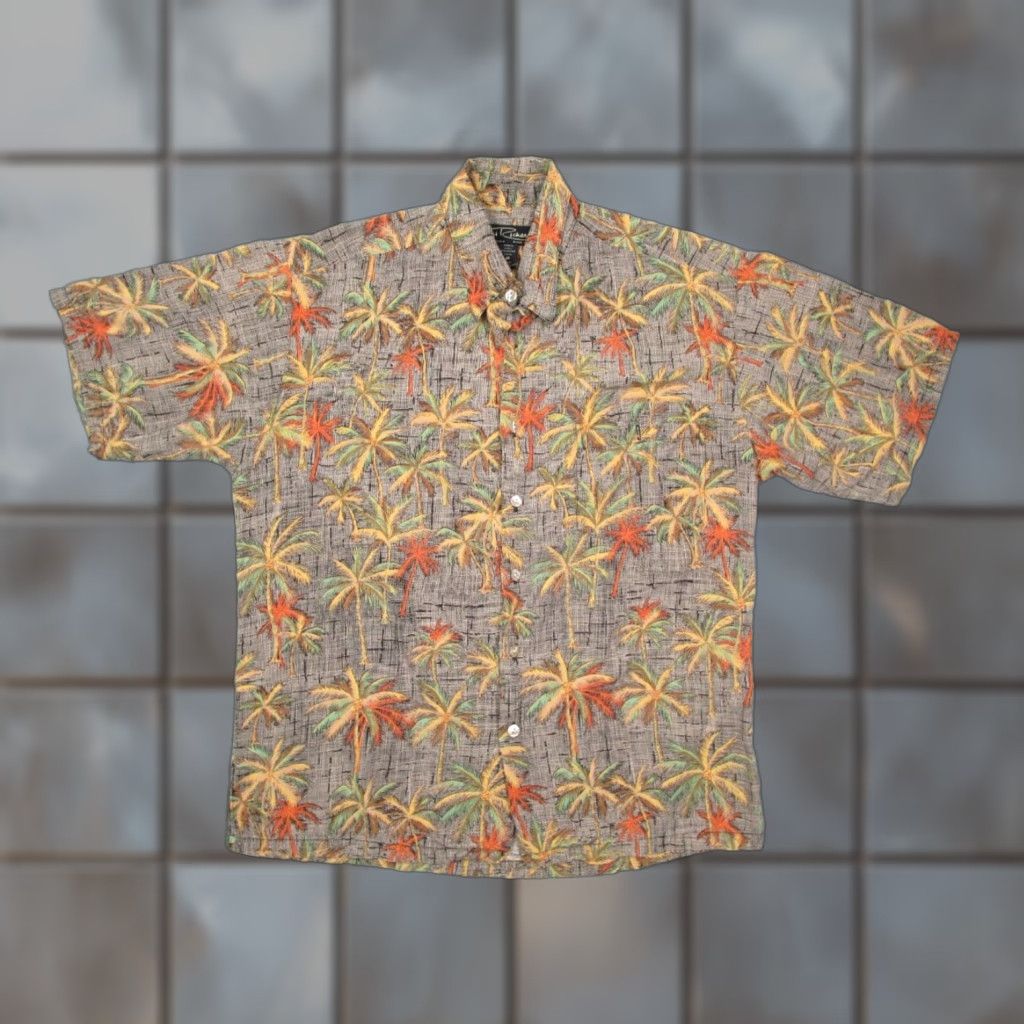 Tori Richard Tori Richard Shirt Mens Medium Beige Floral Button Up Tiki Palms Made in USA Size US M / EU 48-50 / 2 - 1 Thumbnail