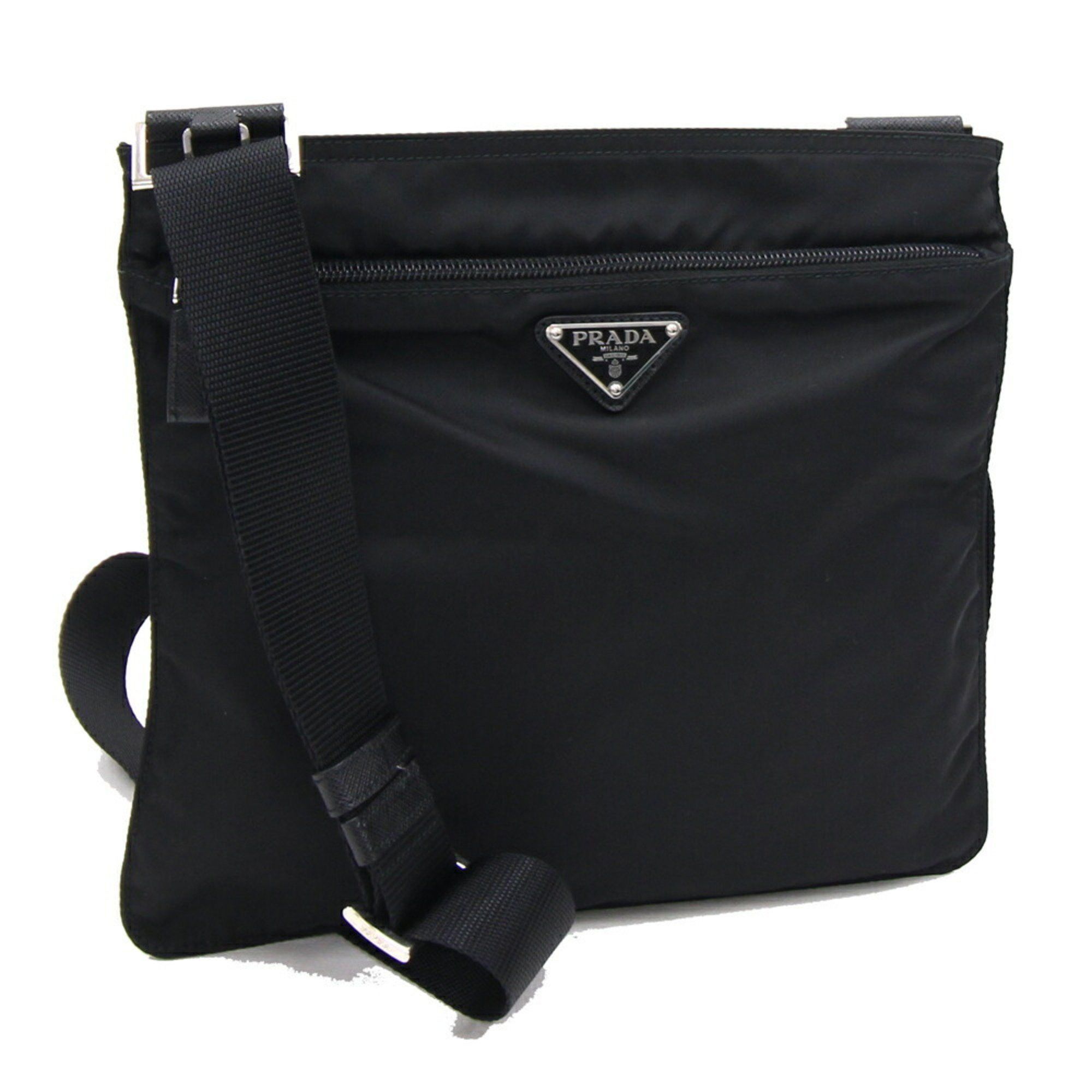 image of Prada Shoulder Bag Black Nylon Diagonal No Gusset Square Triangle Men's Women's Prada