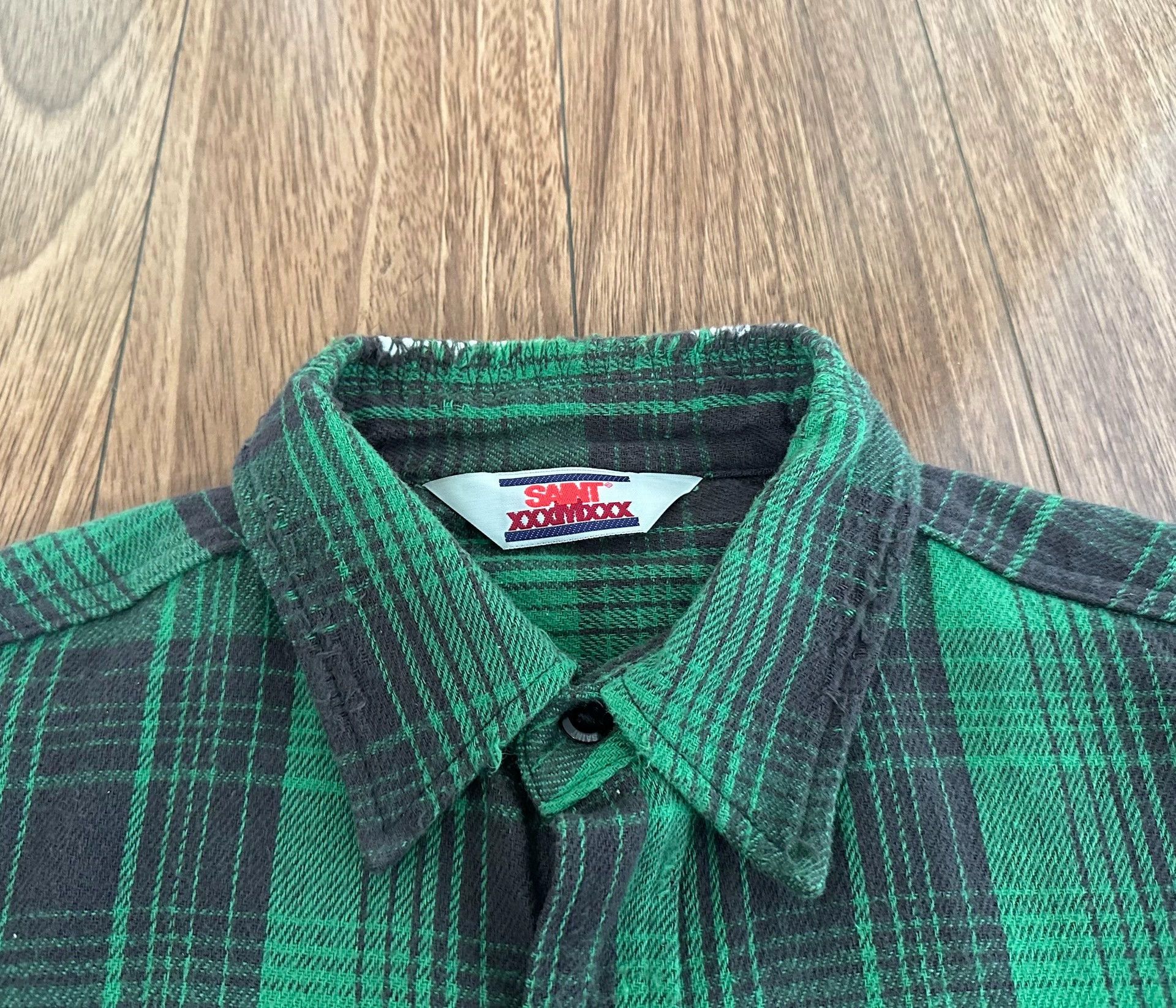 Saint Michael SM 24SS Point Collar Button-Front Check Shirt Green M Worn1 Size US M / EU 48-50 / 2 - 3 Thumbnail