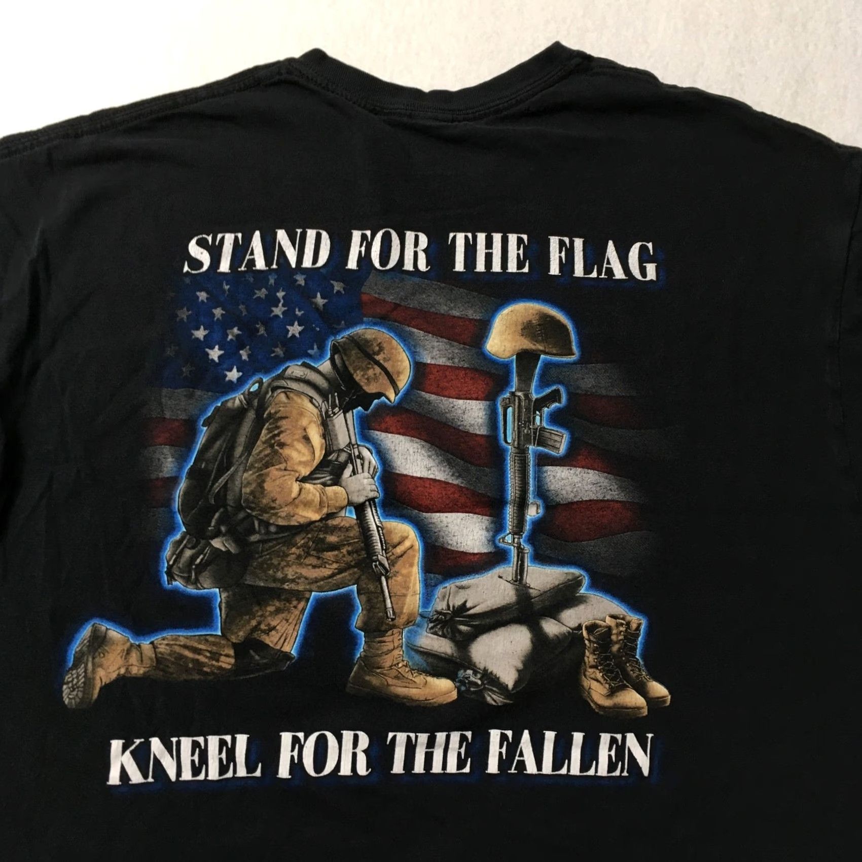 Hanes VINTAGE Hanes T-Shirt Mens XL Black Stand For The Flag Kneel For The Fallen Short Sleeve Graphic Tee Mens XL Large Size US 36 / EU 52 - 3 Thumbnail