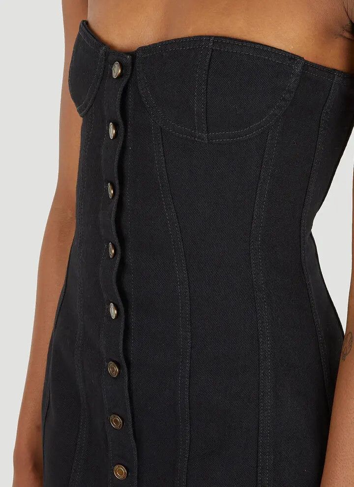 Saint Laurent Paris o1s1wg111024 Strapless Dress in Worn Denim in Black Size M / US 6-8 / IT 42-44 - 5 Thumbnail