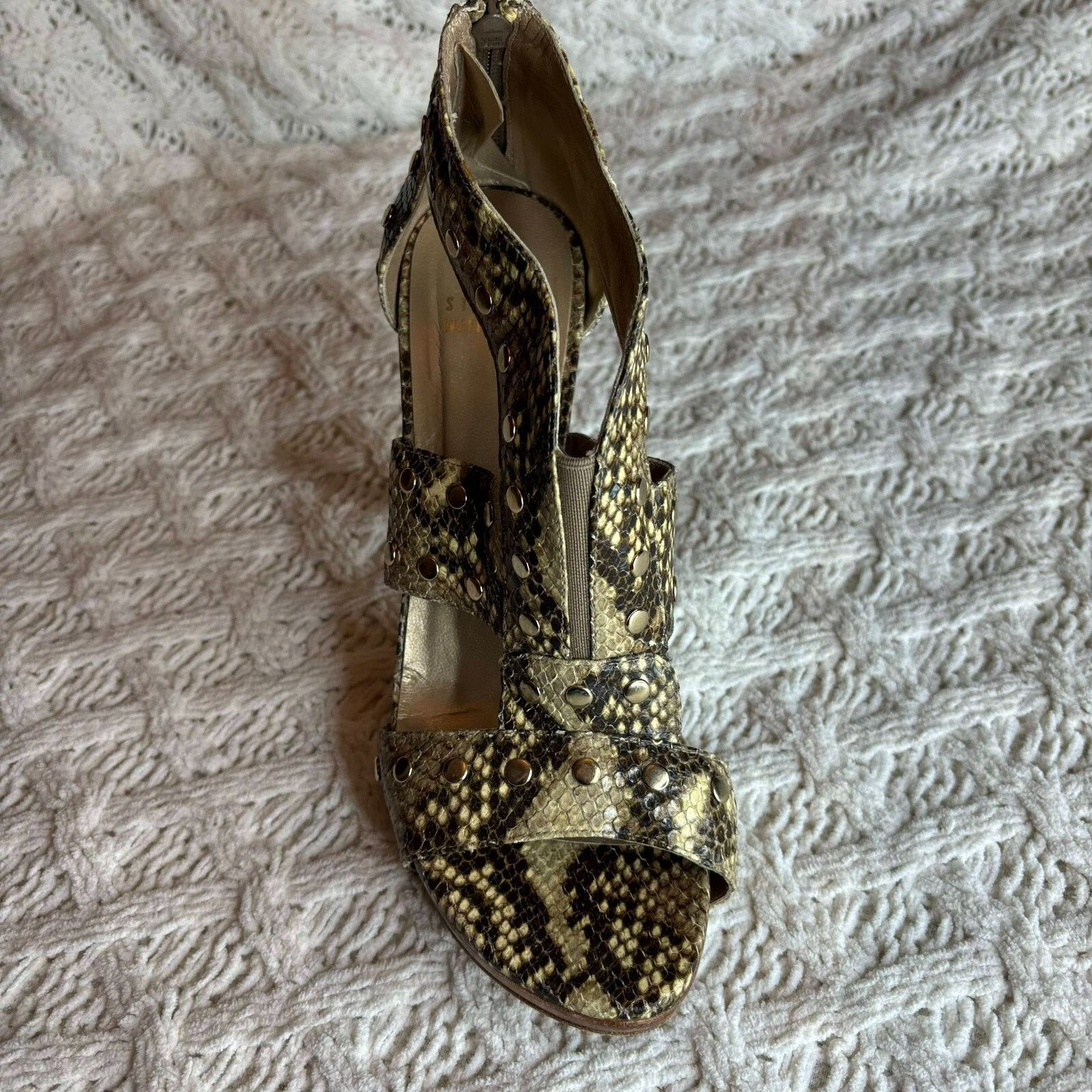 Stuart Weitzman Stuart Weitzman Snake Print Leather Platform Studded Zip-Cag Size US 8.5 / IT 38.5 - 13 Thumbnail