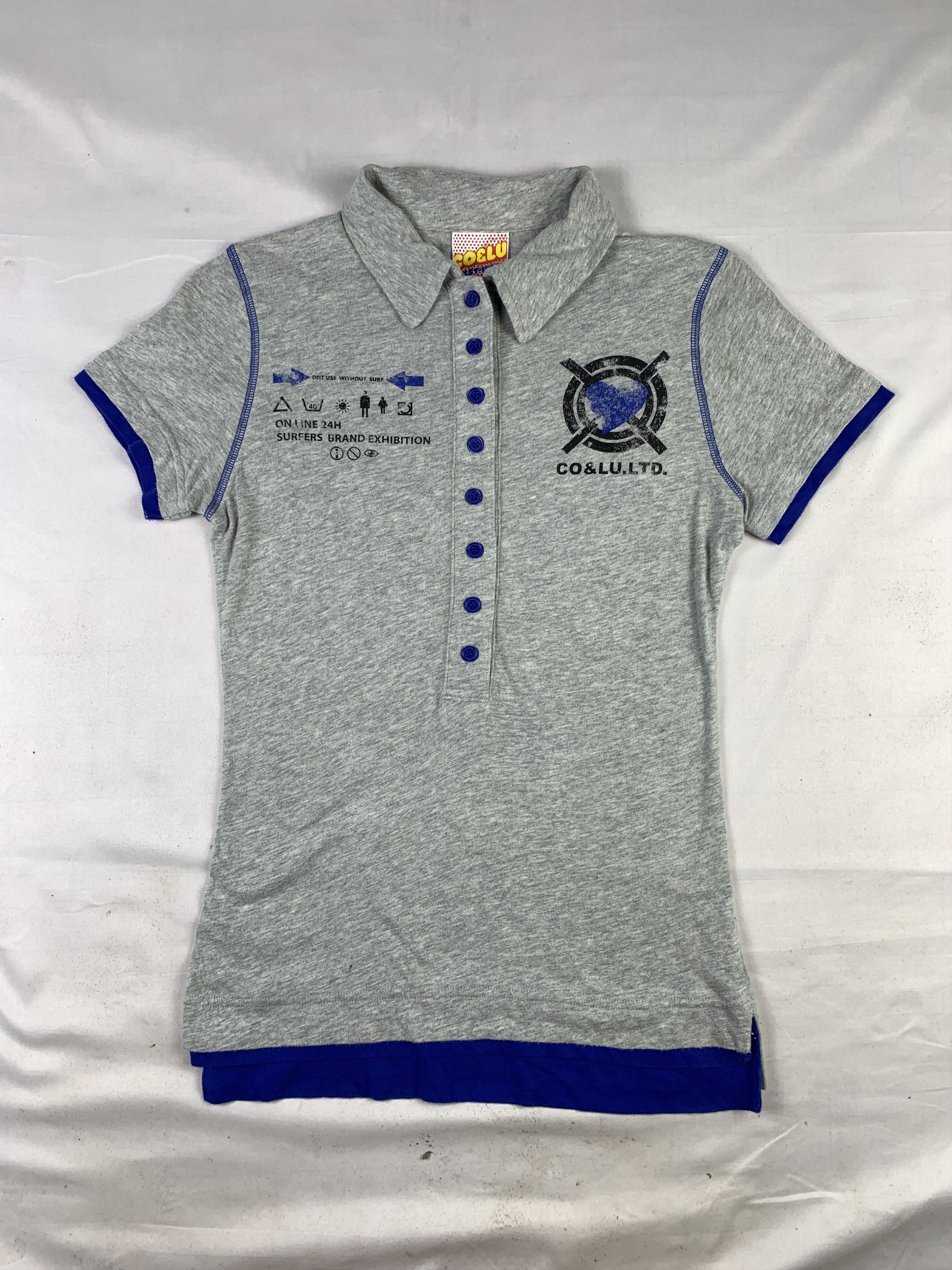 Japanese Brand CO&LU Gray Online Type Graphic Polo (S) Size S / US 4 / IT 40 - 4 Thumbnail