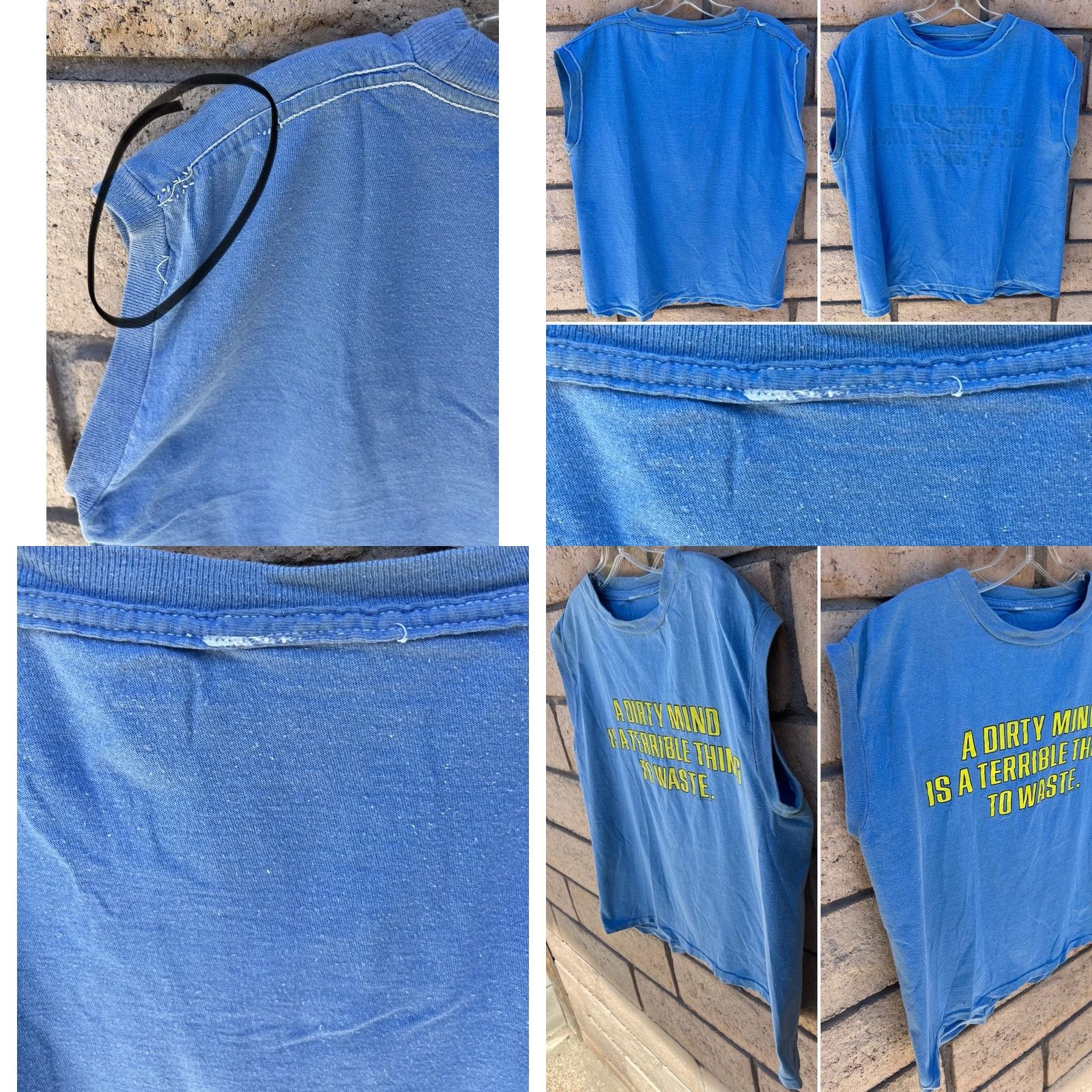 Vintage VINTAGE A Dirty Mind Is A Terrible Thing To Waste Sleeveless T Shirt Muscle Tee Men XL Blue Graphic Print Funny Shirt Size US L / EU 52-54 / 3 - 8 Thumbnail