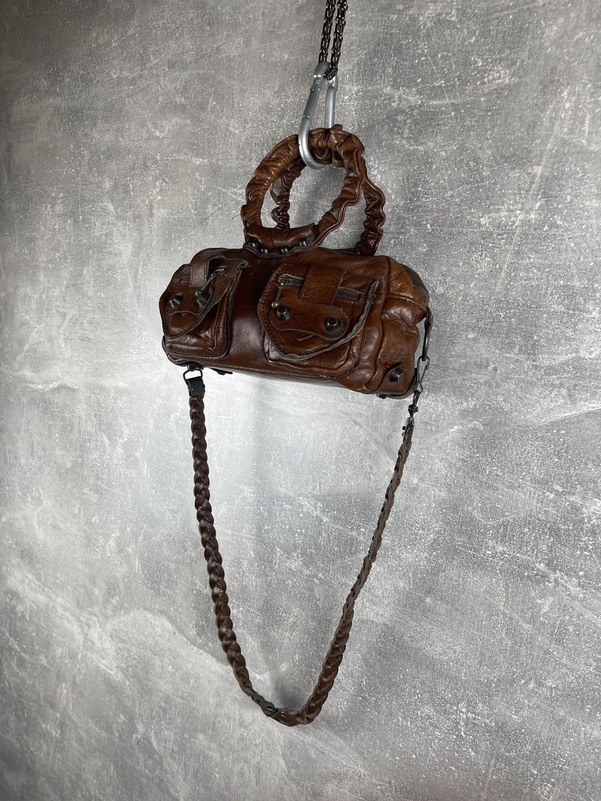 Genuine Leather Vintage Brown Leather Barrel Bag Mini Wrist & Crossbody Bag Size ONE SIZE - 2 Thumbnail