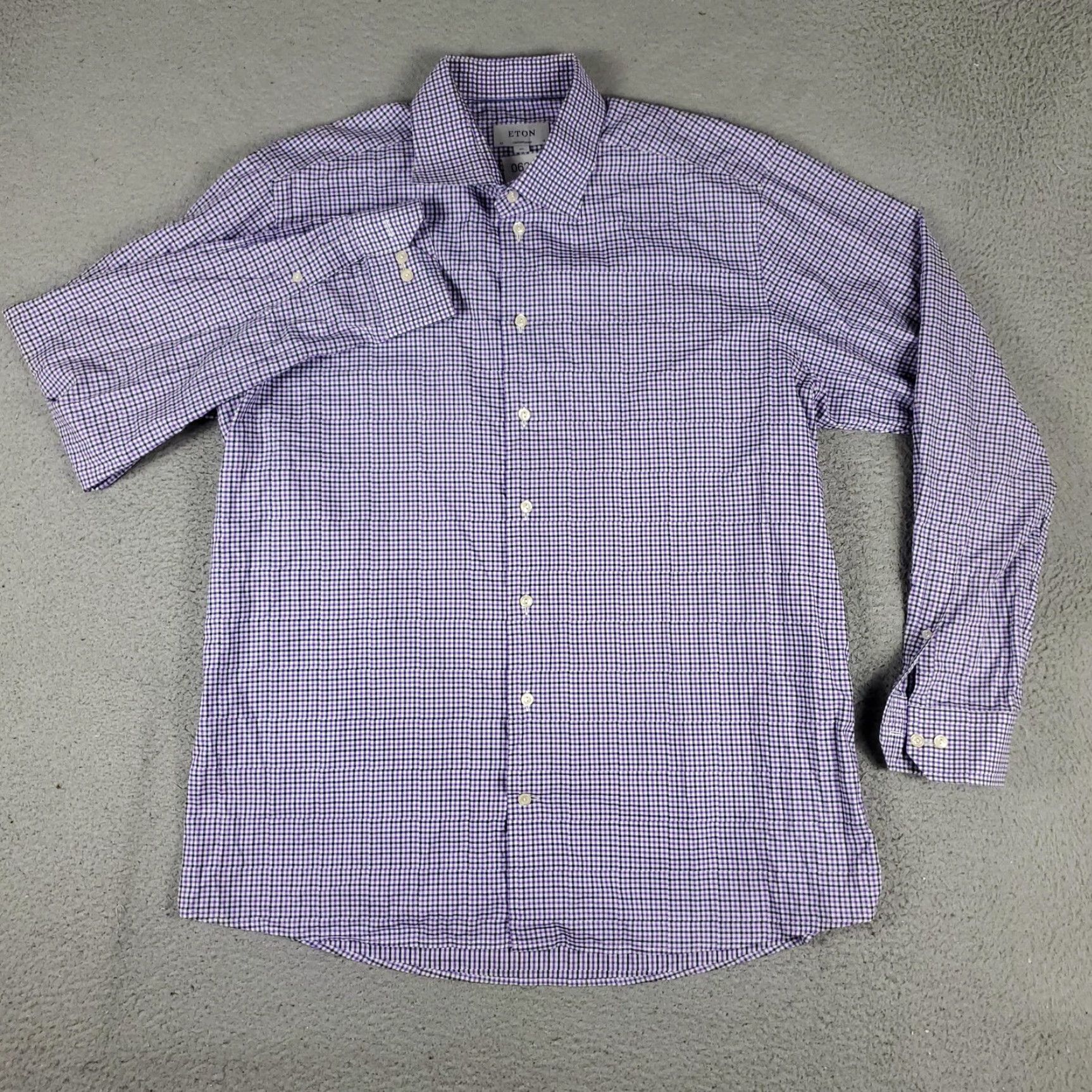Eton Eton Dress Shirt Mens 2XL Purple Check Long Sleeve Button Up Size 48R - 2 Thumbnail
