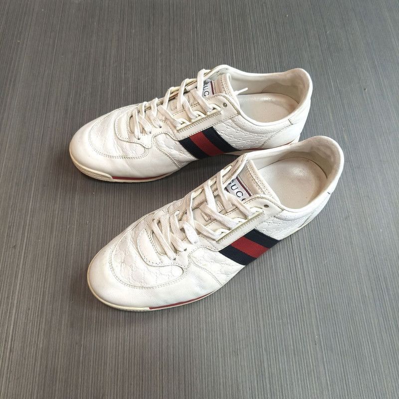 Gucci Gucci White GG Pattern Leather Sneakers Size US 9.5 / EU 42-43 - 1 Thumbnail