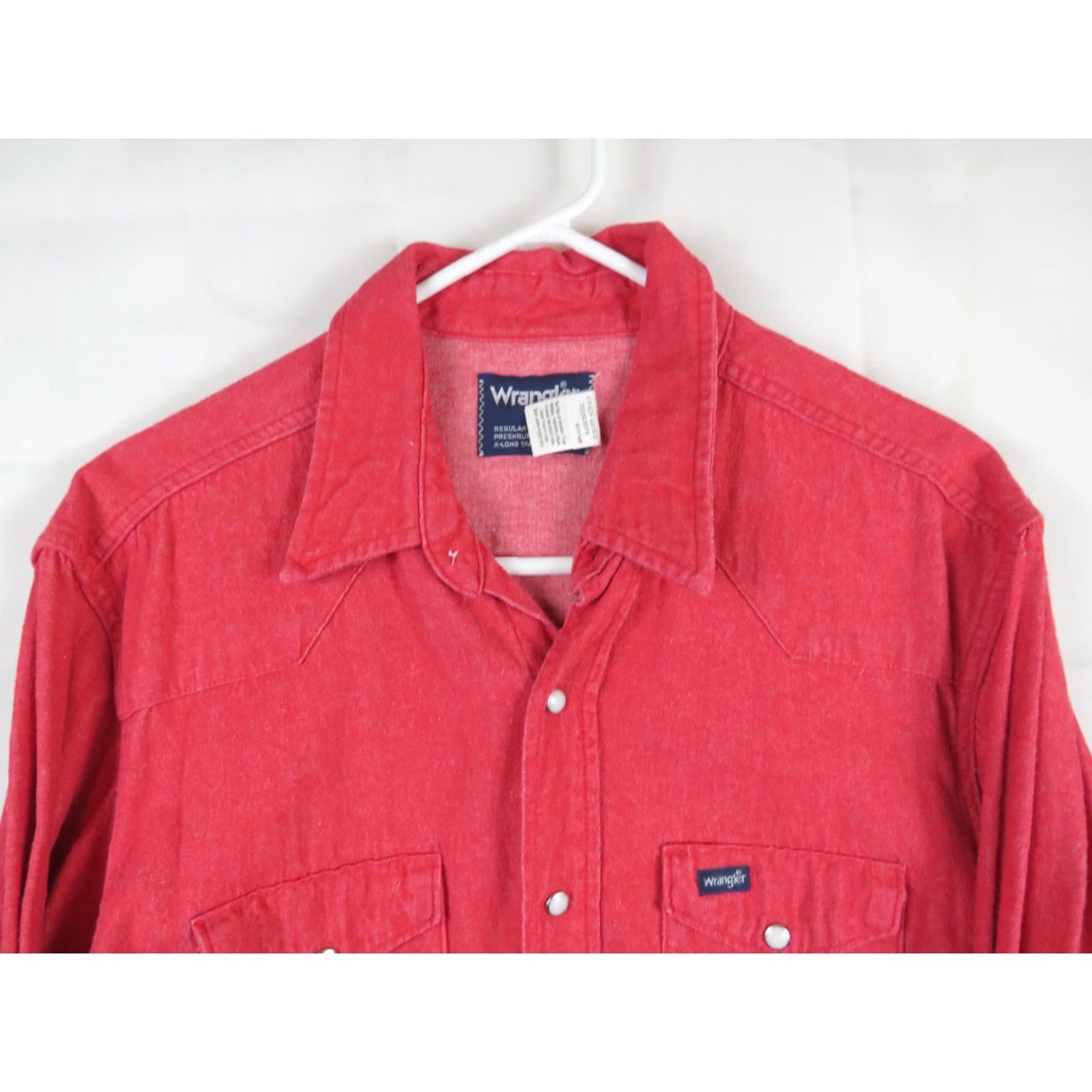 Wrangler Wrangler Shirt Mens 17-35 Red Brushpopper Pearl Snap Long Sleeve Western Rodeo Shirt Mens Regular Red Cotton Canvas Size US XL / EU 56 / 4 - 4 Thumbnail