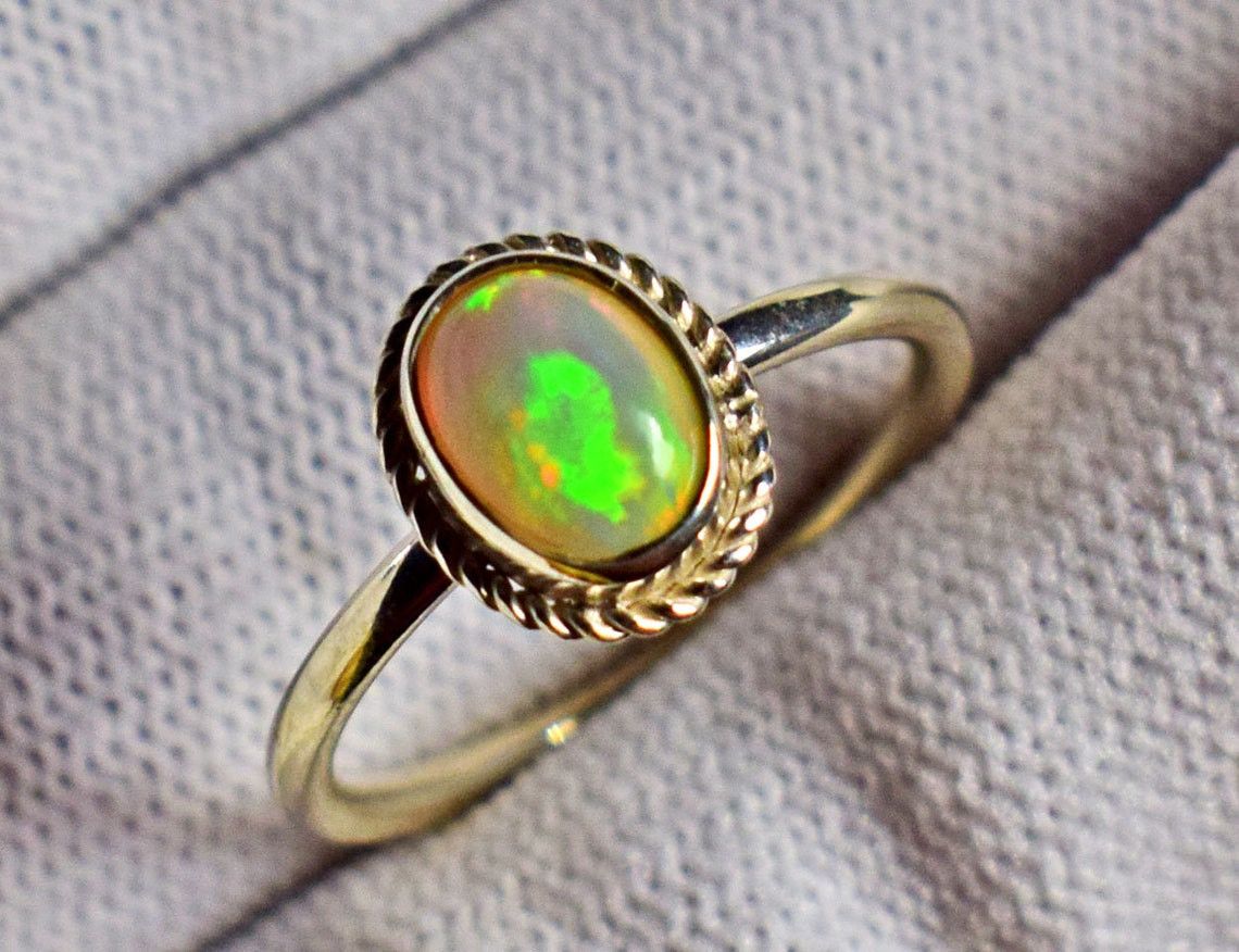 Handmade Ethiopian Opal Ring: Handmade 925K Silver October Birthstone Size ONE SIZE - 5 Thumbnail