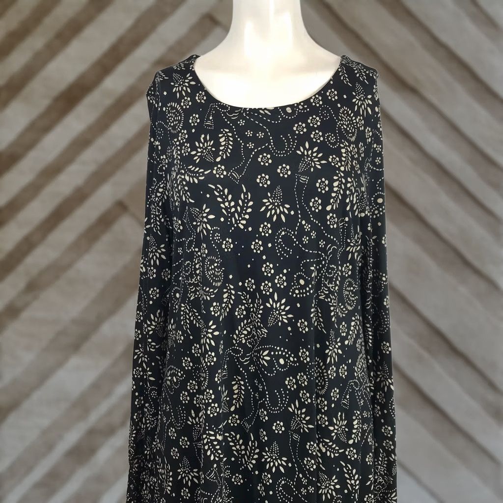 Vintage Gudrun Sjoden Black Cream Floral Modal Long Sleeve Shift Midi Dress Womens M Size M / US 6-8 / IT 42-44 - 1 Thumbnail