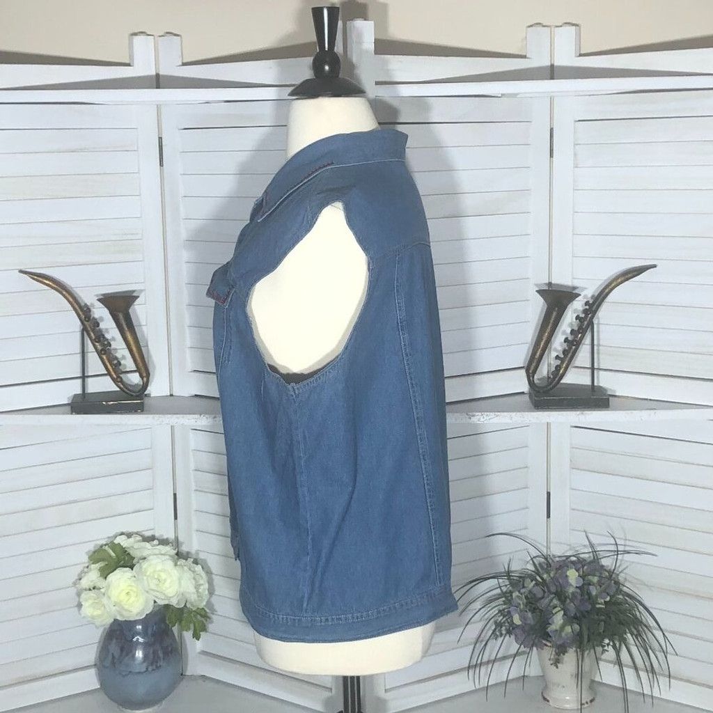 Vintage 90s Y2K jeans vest embroidered blue floral cottagecore 2X Size XL / US 12-14 / IT 48-50 - 4 Thumbnail