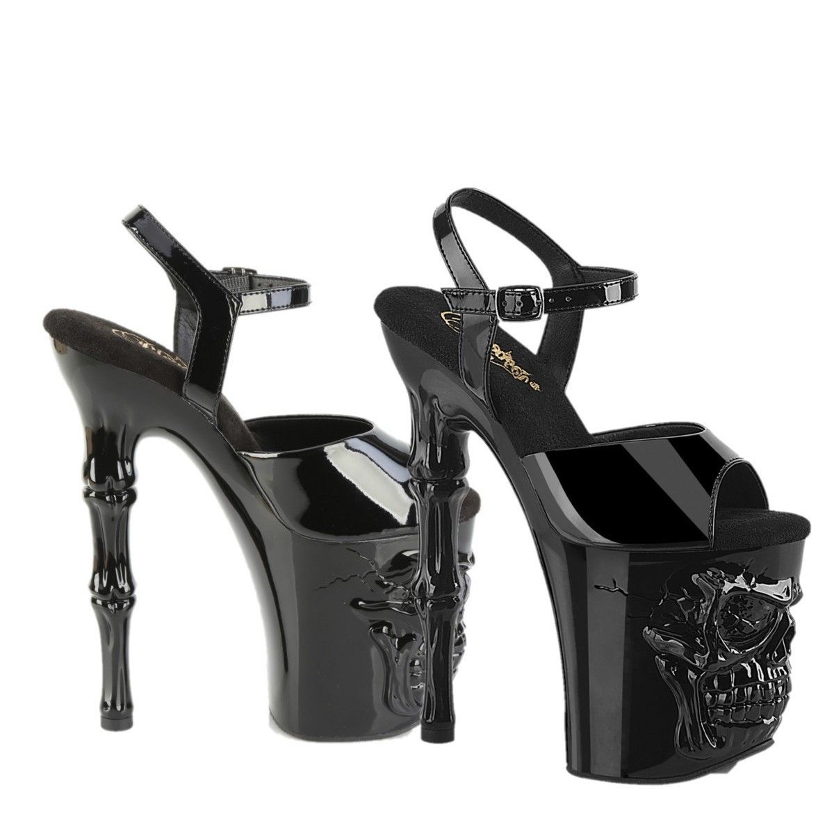 Other Rapture Black Patent Skull & Bones High Heel Platform Shoes Size US 8 / IT 38 - 1 Thumbnail