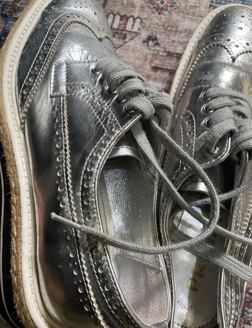 Prada Prada Platform Lace Up Silver Brogues Wedges Size US 9 / IT 39 - 12 Thumbnail