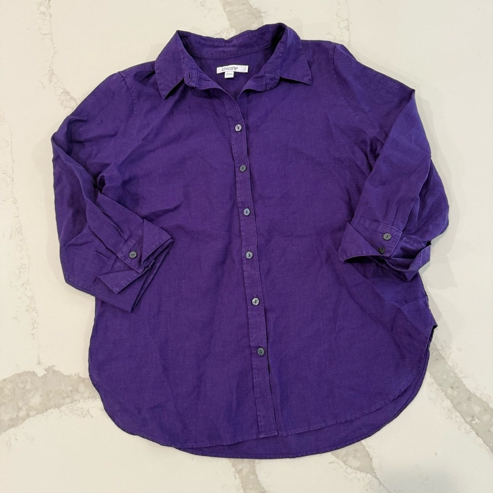 Chicos Chico's 100% Linen 3/4 Sleeve Button Up Blouse Women’s 0 Size S / US 4 / IT 40 - 1 Thumbnail