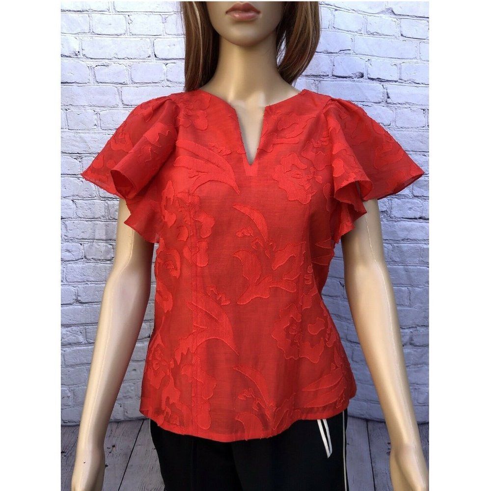 Other New Red Cotton Designer Sample Sale Floral Blouse With Flar Size S / US 4 / IT 40 - 1 Thumbnail