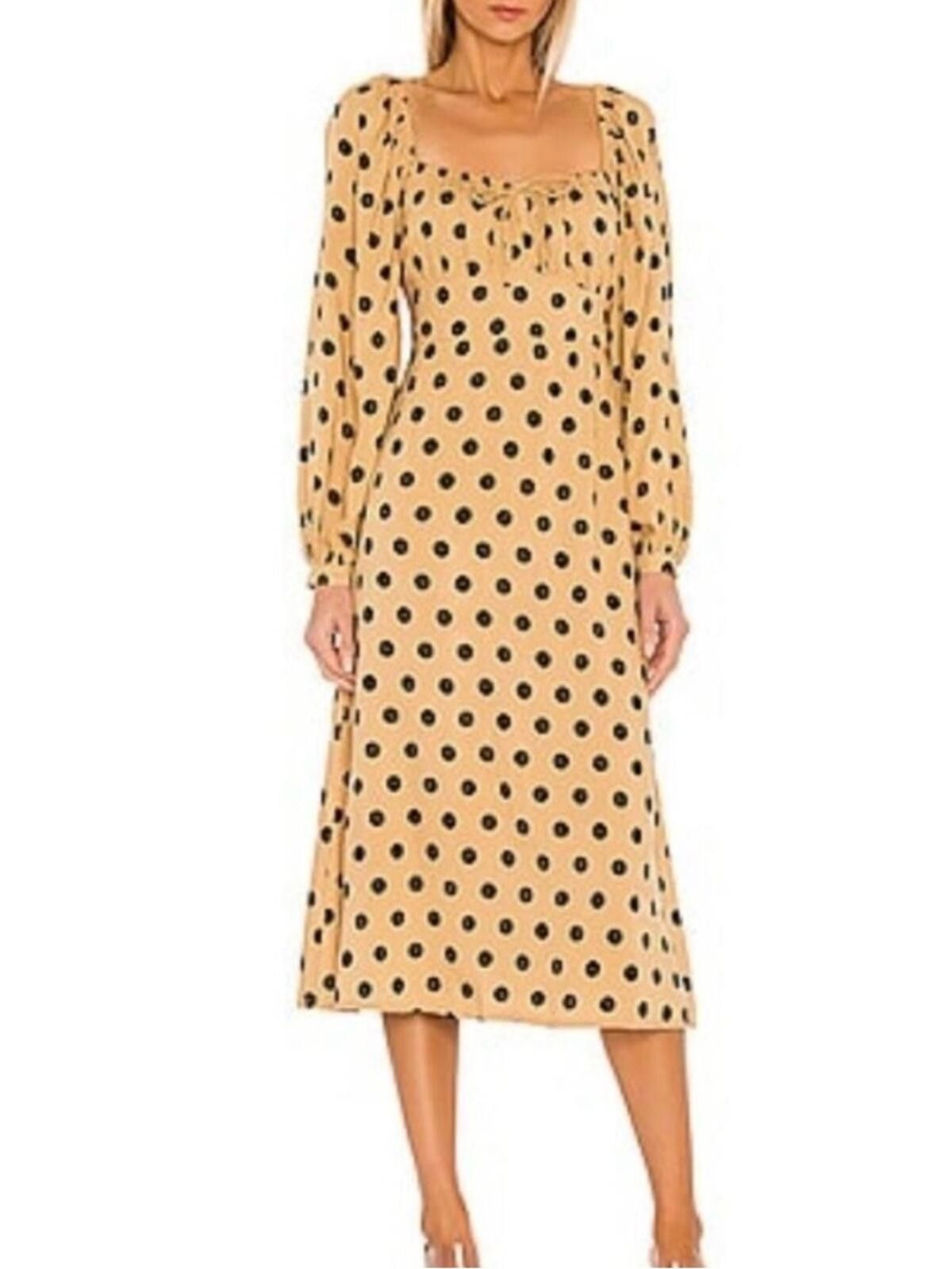 Other Faithfull the Brand Beige Midi Dress with Black Polka Dots Size S / US 4 / IT 40 - 2 Thumbnail