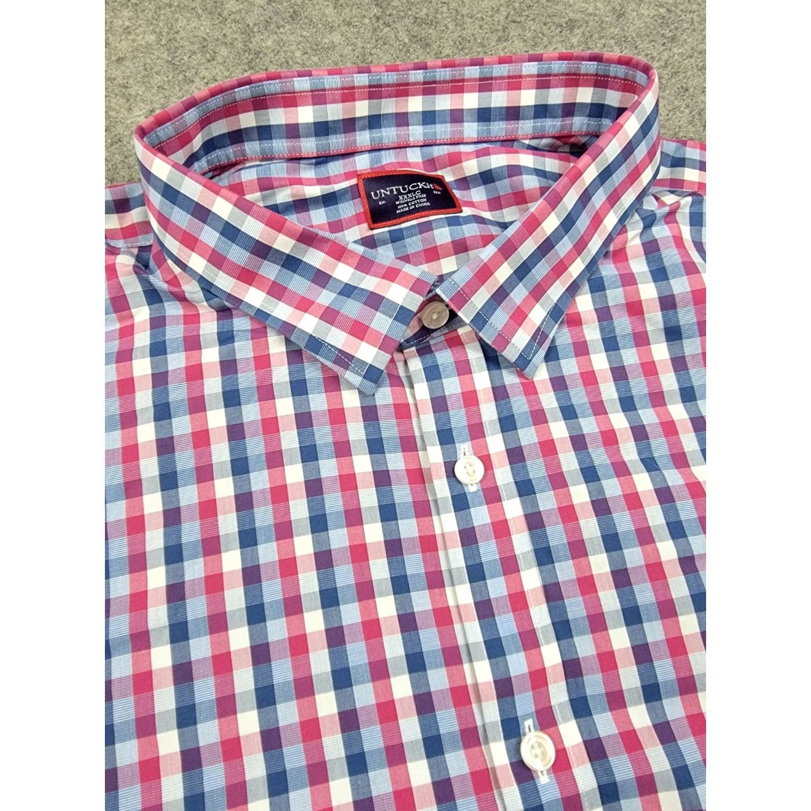UNTUCKit UNTUCKit Shirt Mens 3XLC Red White Blue Plaid Check Wrinkle Free Redding WF Button-Up Collar Spread Size US XXL / EU 58 / 5 - 2 Thumbnail