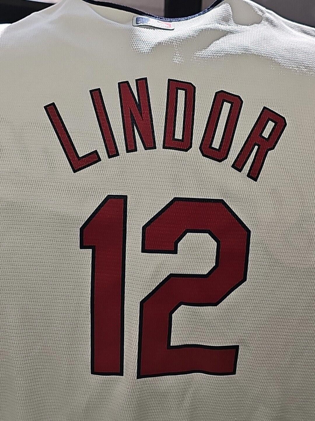 Majestic Indians Majestic Jersey Youth Size XL White Lindor #12 Size ONE SIZE - 4 Thumbnail