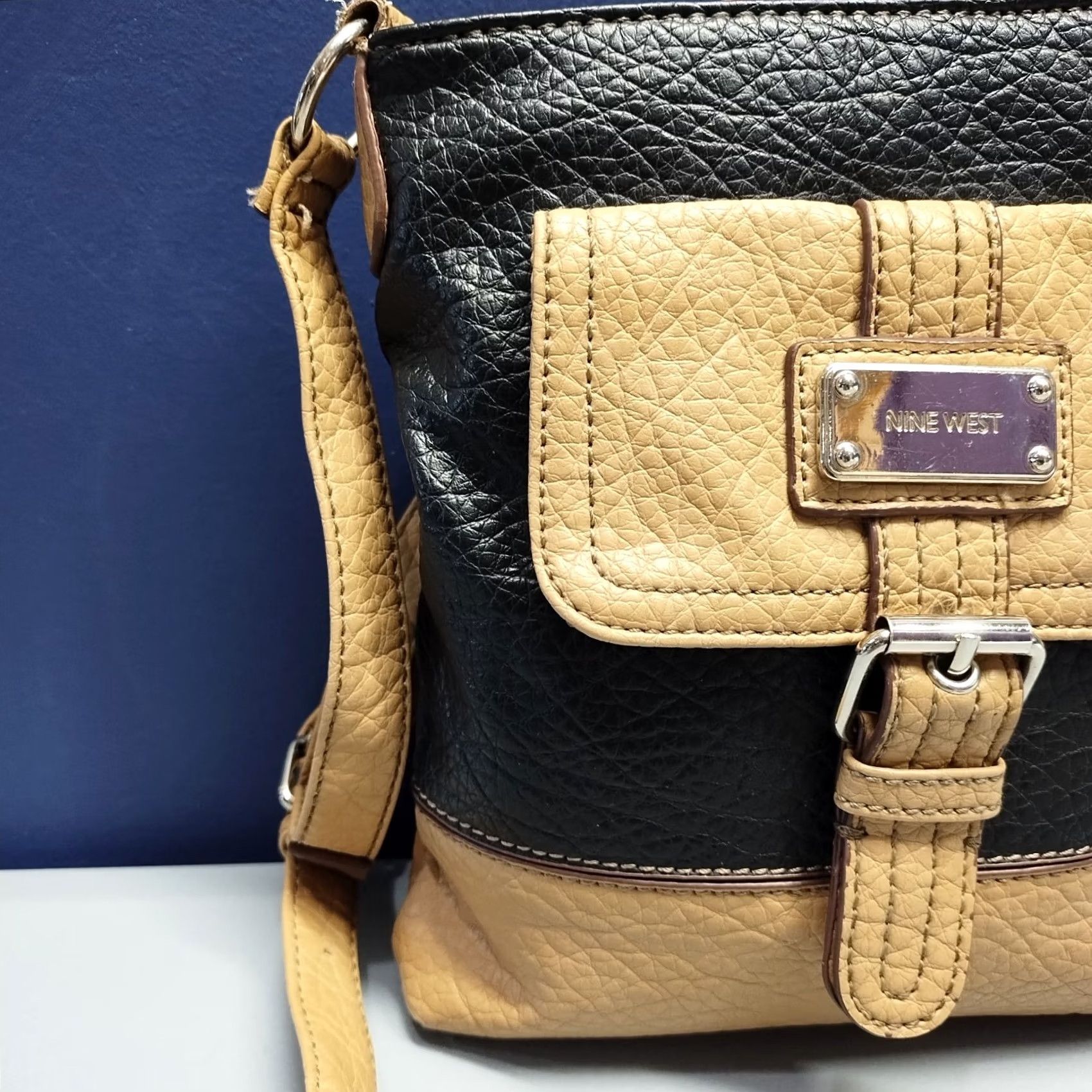 Nine West Nine West Crossbody Bag Womens Monogram Two Tone Black Tan Adjustable Straps Medium Color: Tan & Black Size ONE SIZE - 3 Thumbnail
