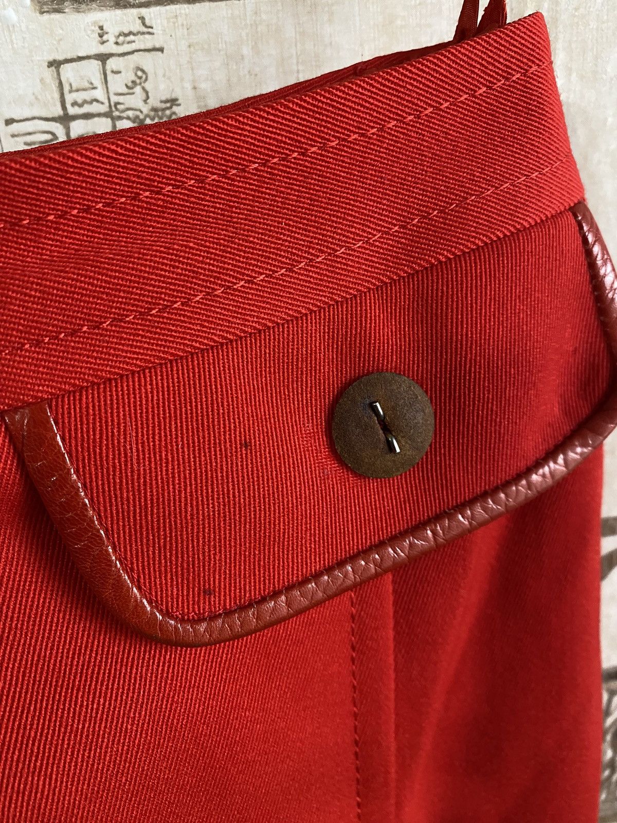 Celine × Vintage Vintage 90s Celine Red Wool Midi Skirt Size 32" / US 10 / IT 46 - 14 Thumbnail