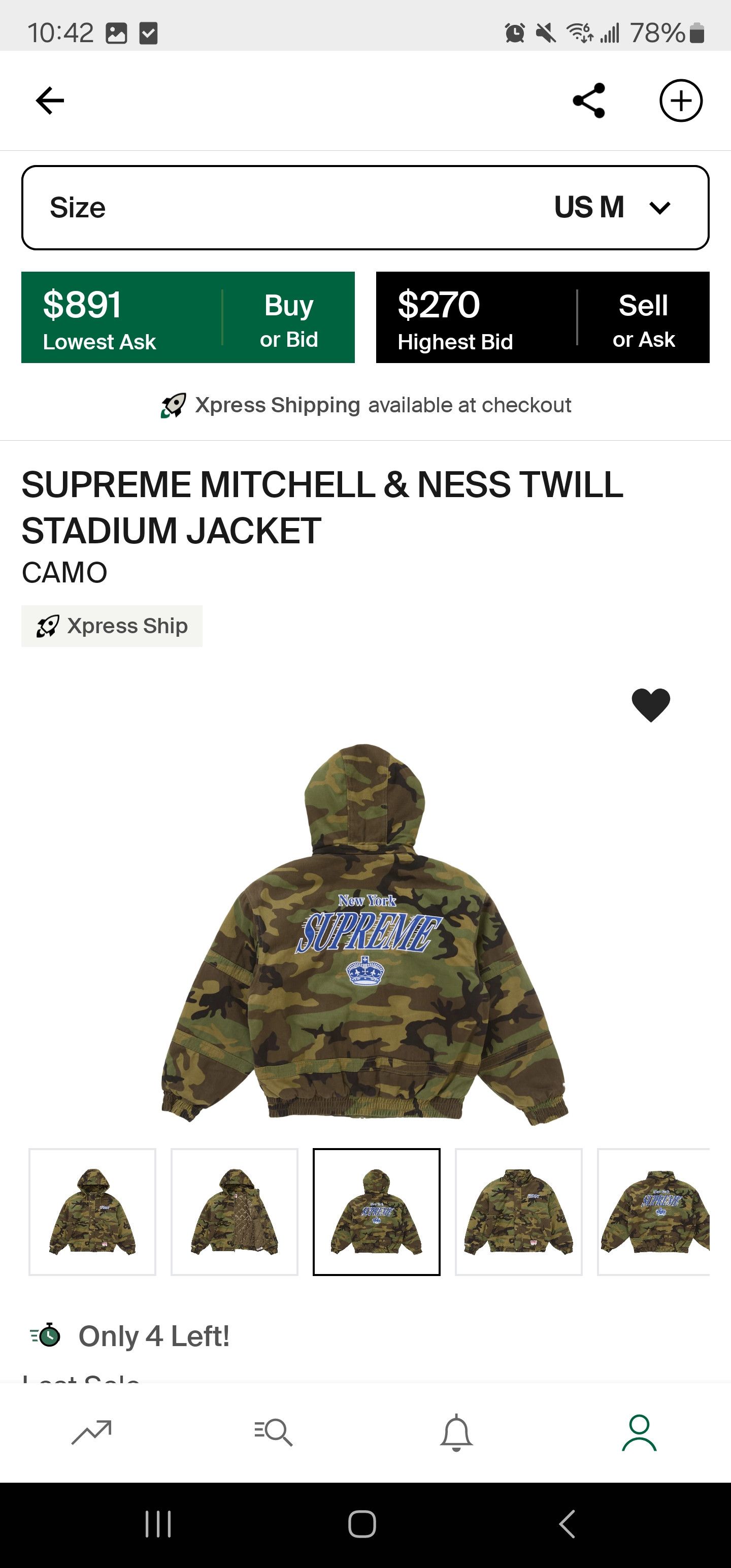 Supreme Supreme/Mitchell & Ness Twill Stadium Jacket - Camo FW24 Size US M / EU 48-50 / 2 - 3 Thumbnail