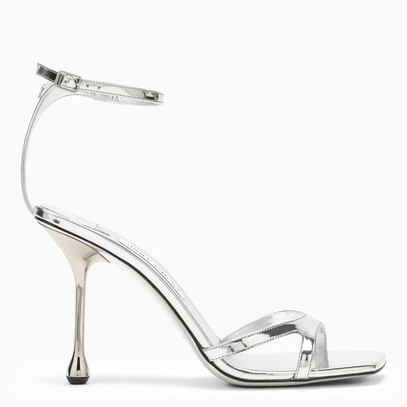 image of Jimmy Choo Ixia 95 Metallic Silver Leather Sandal, Women's (Size 8)