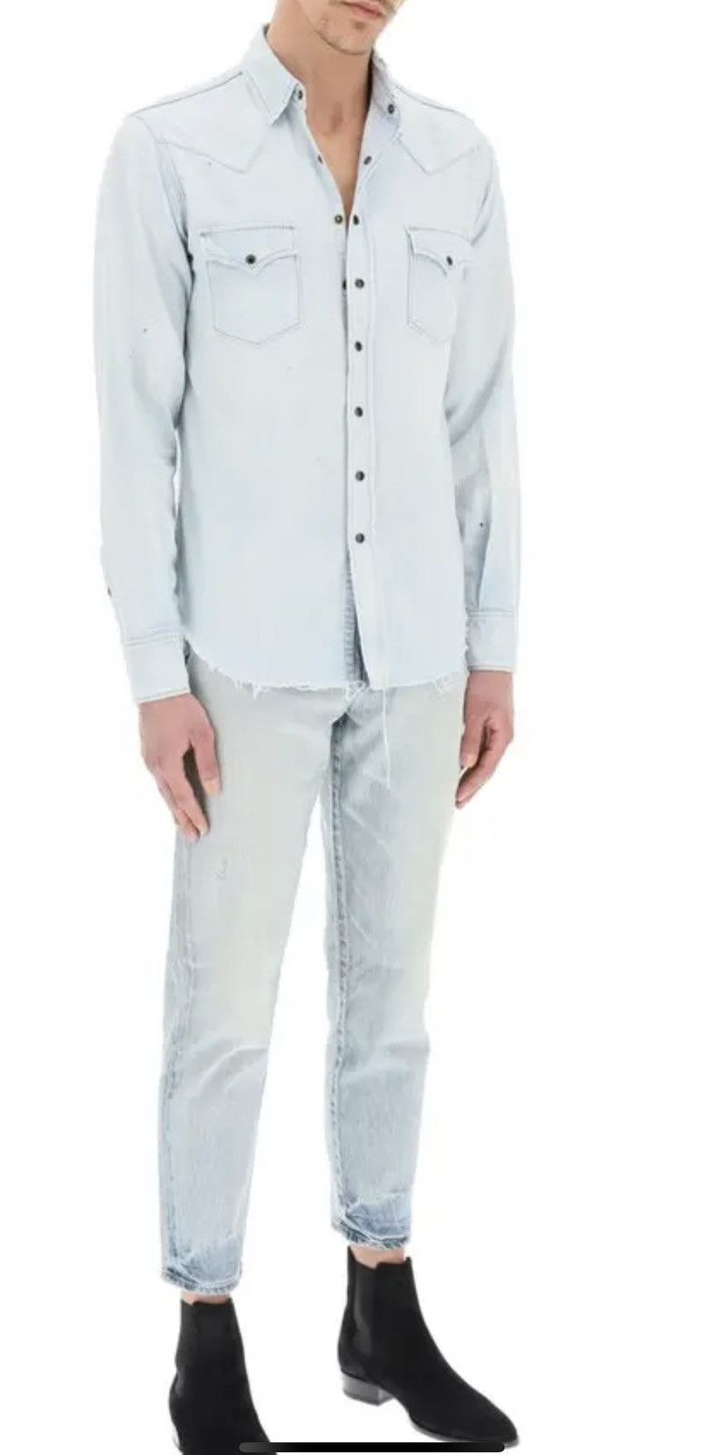 Saint Laurent Paris Distressed western denim shirt size M Size US M / EU 48-50 / 2 - 1 Thumbnail
