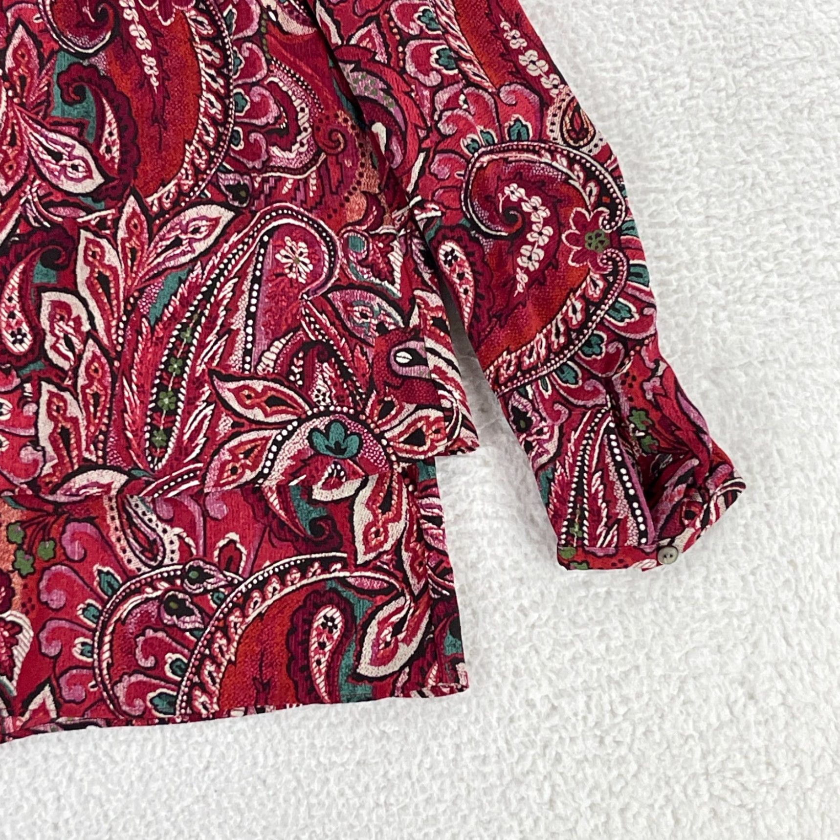 J. Jill J. Jill Shirt Women Large Red Paisley Print Tiered Long Sleeve Round Neck Casual Size L / US 10 / IT 46 - 4 Thumbnail