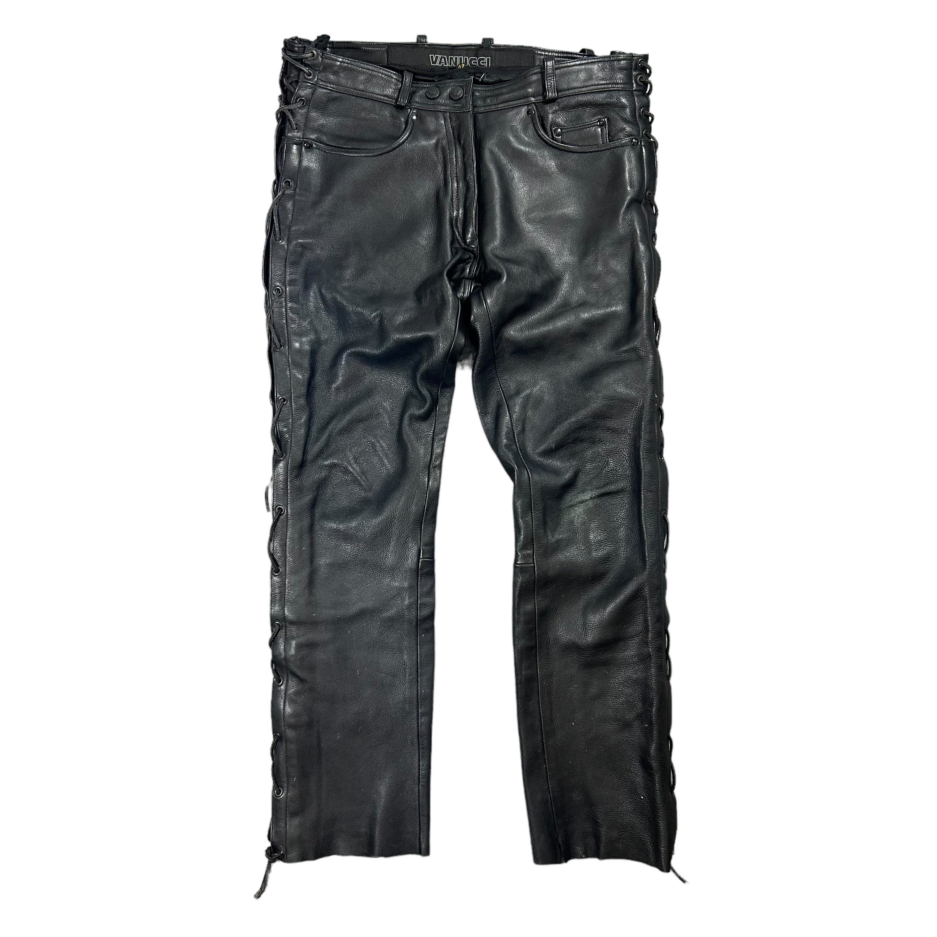Genuine Leather × Vintage Vintage Black Vanucci Motorcycle Genuine Leather Pants W34 Size US 34 / EU 50 - 1 Thumbnail