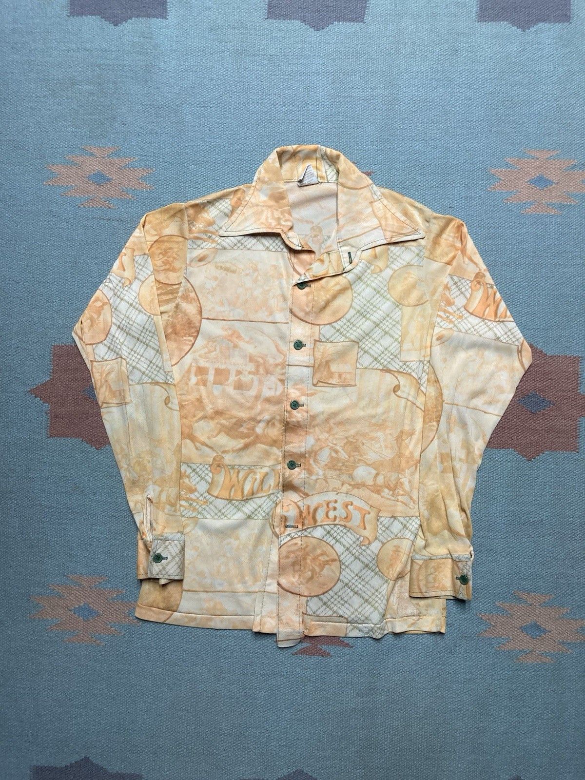 Vintage Vtg 70s button shirt nylon acetate? Wild West women’s small Size S / US 4 / IT 40 - 1 Thumbnail