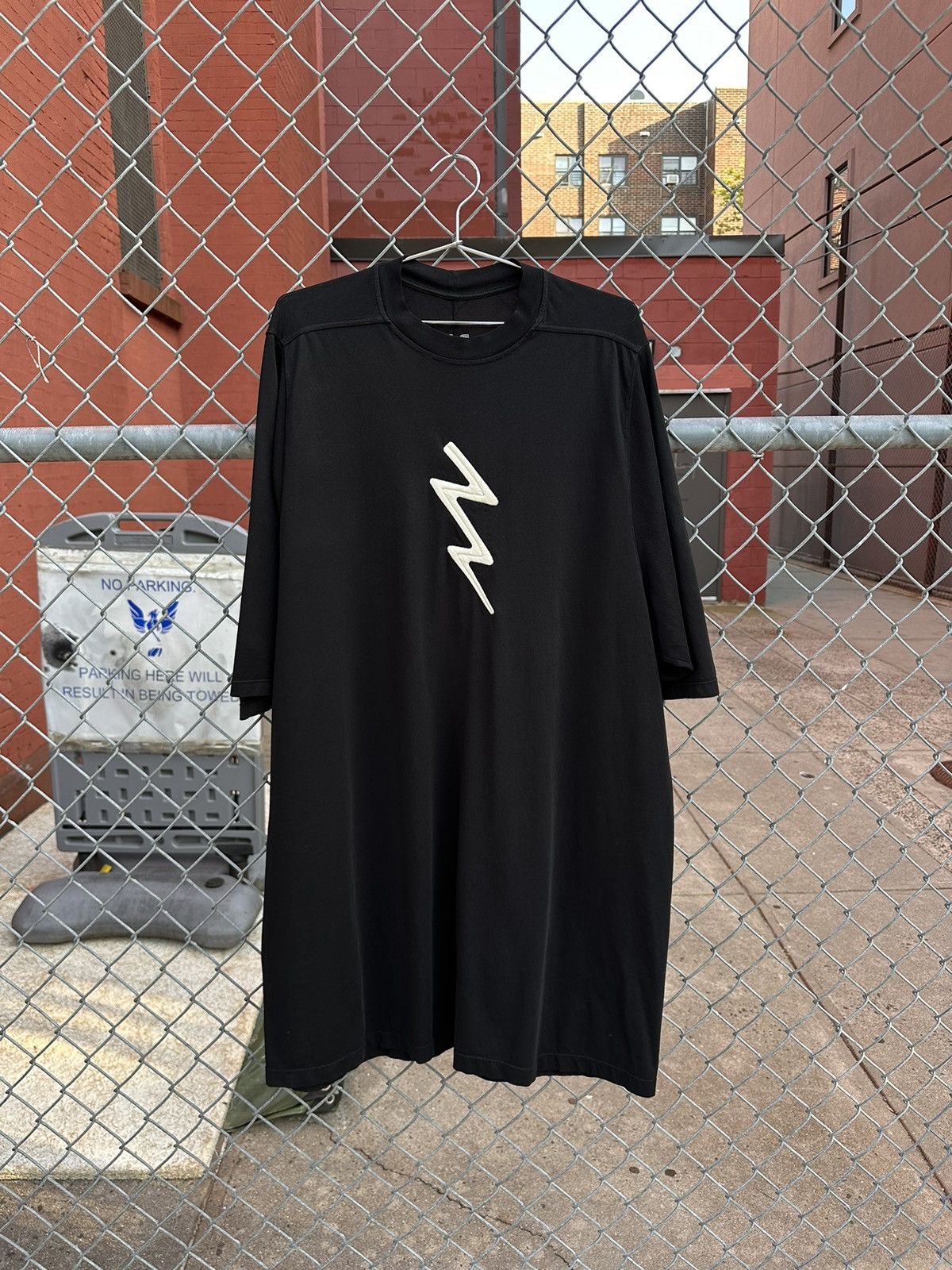 image of Rick Owens Larry Fw19 Embroidered Lightning Bolt Level Tee in Black, Men's (Size XL)