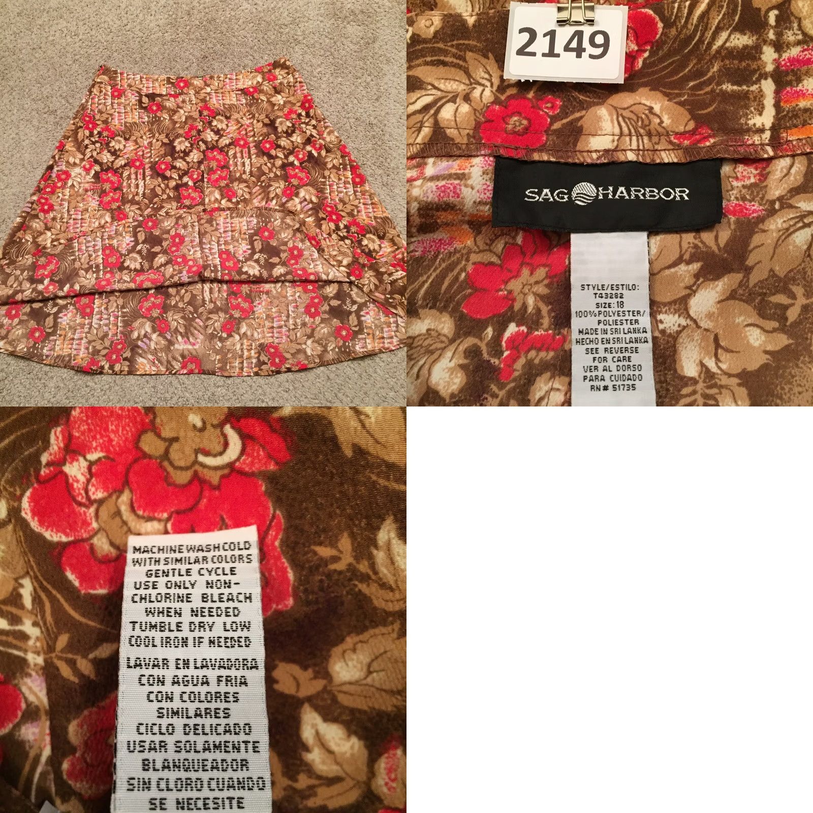 Vintage Sag Harbor Skirt Size 18 Beige Red Floral Midi Unlined Lightweight A-Line Shirt? Size 40" / US 18 - 8 Thumbnail