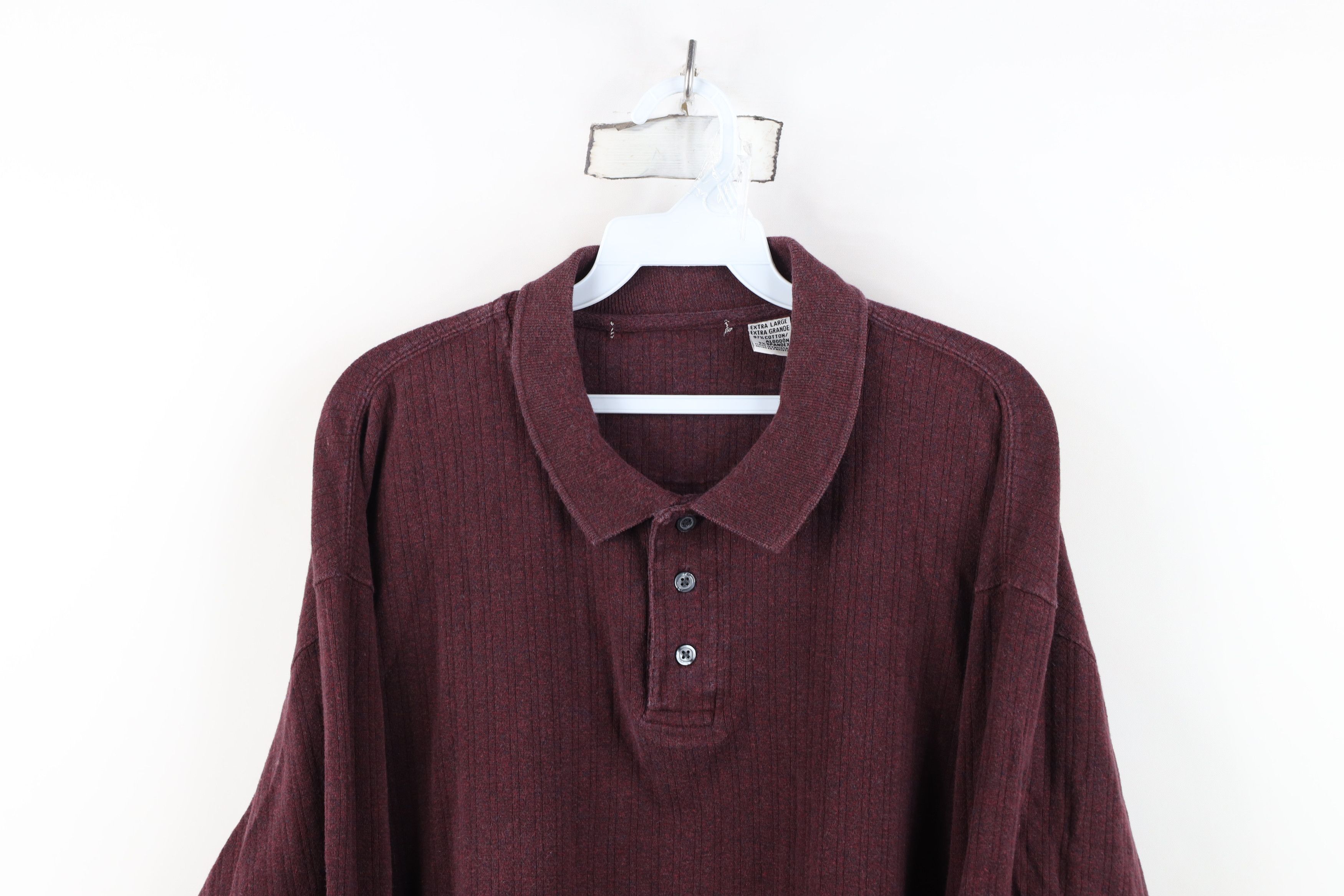 Vintage Vintage 90s Streetwear Ribbed Long Sleeve Polo Shirt Red Size US XL / EU 56 / 4 - 2 Thumbnail