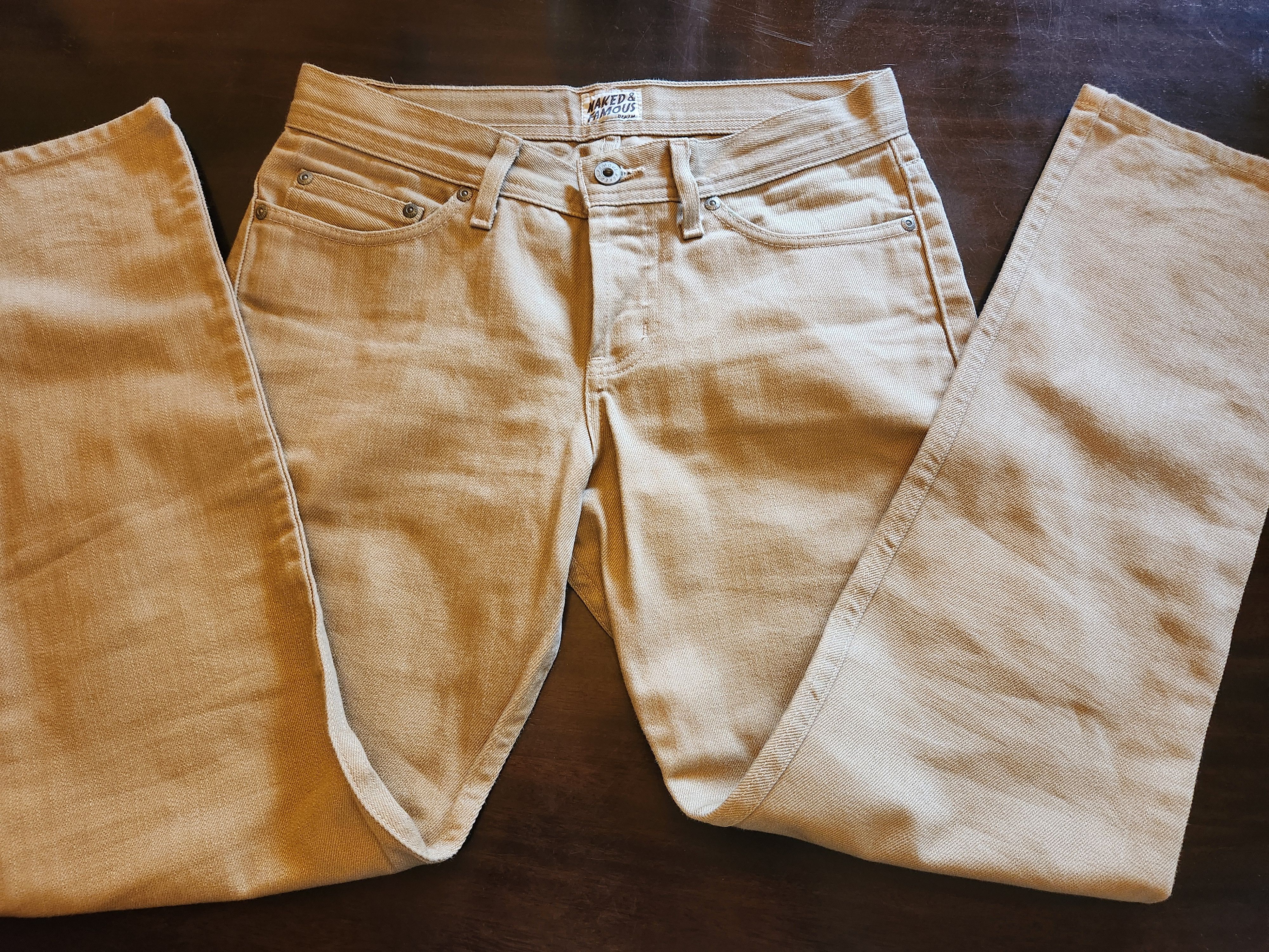 Naked & Famous Wierdguy Selvedge Chino Tan Denim Jeans Size 30" / US 8 / IT 44 - 2 Thumbnail
