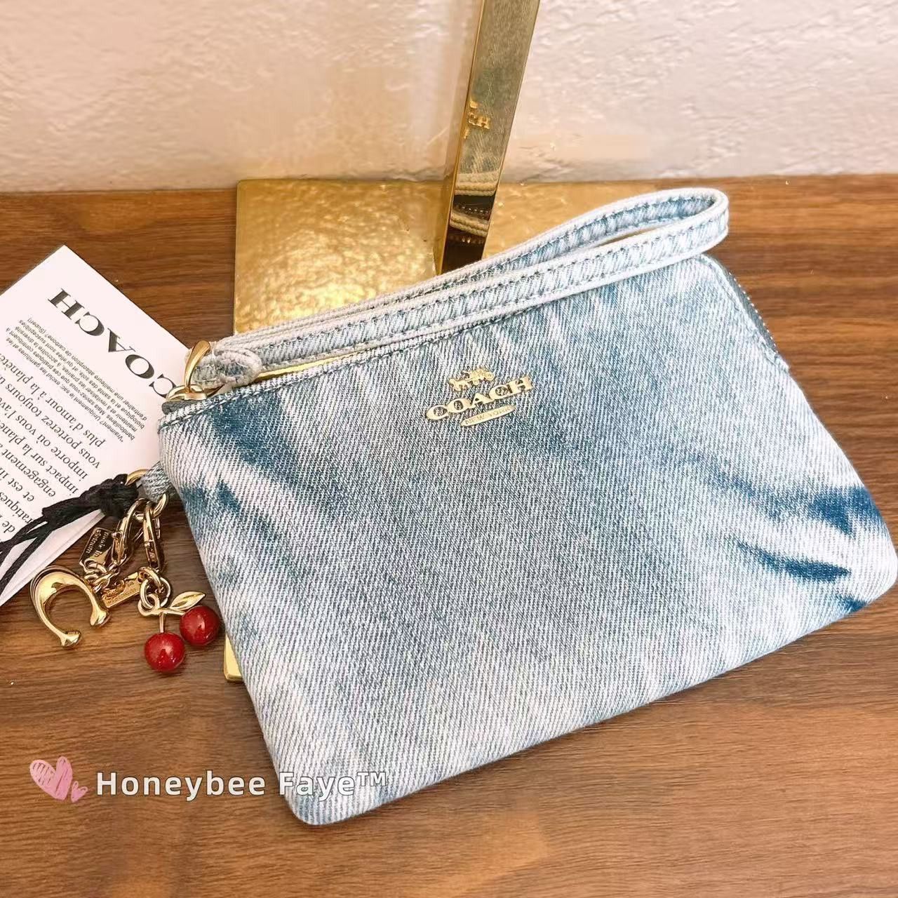 Coach Corner Zip Wristlet In Loved Denim With Charms CEF82 Size ONE SIZE - 3 Thumbnail