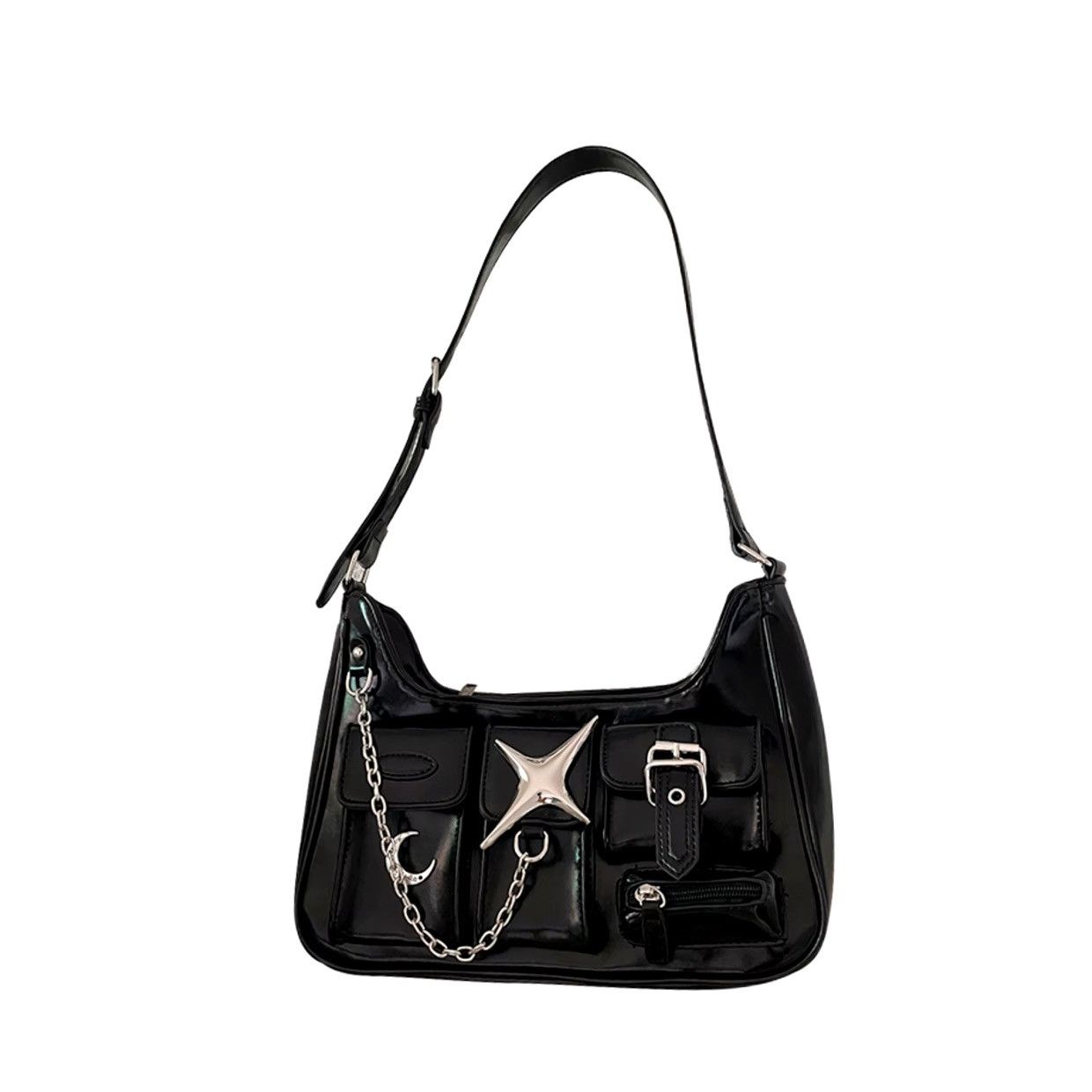 Other Gothic Punk Star Classic Black Shoulder Bag PU Leather Size ONE SIZE - 5 Thumbnail