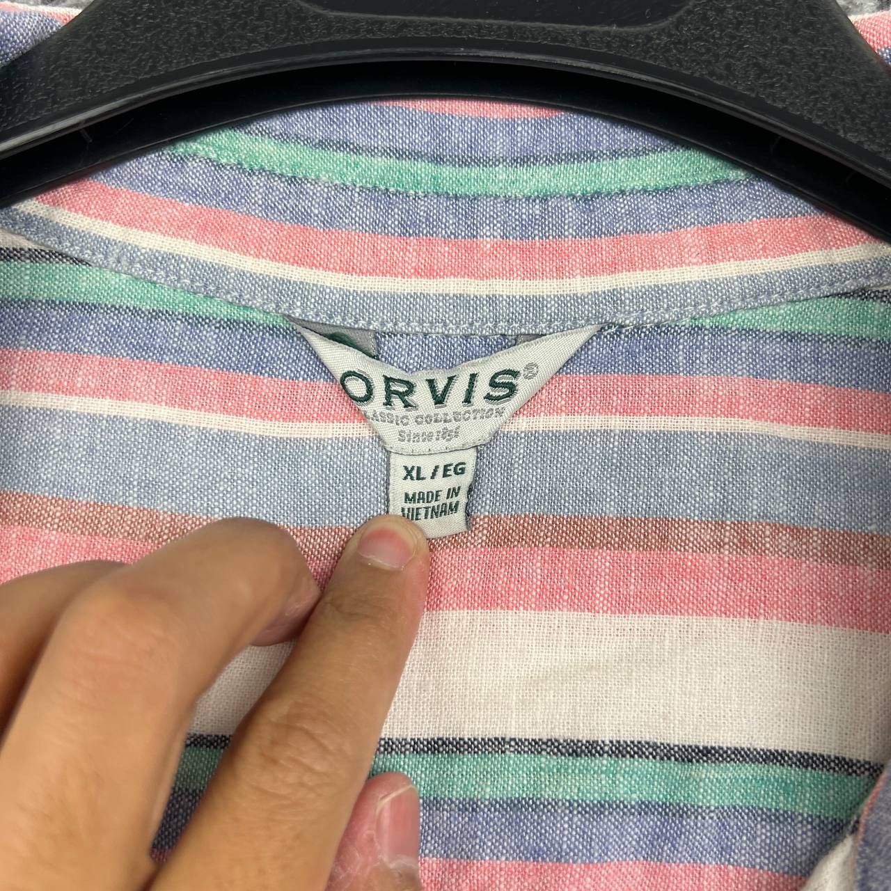 Orvis Orvis Button Up Shirt XL Striped ShortSleeve Linen Blend Size XL / US 12-14 / IT 48-50 - 2 Thumbnail
