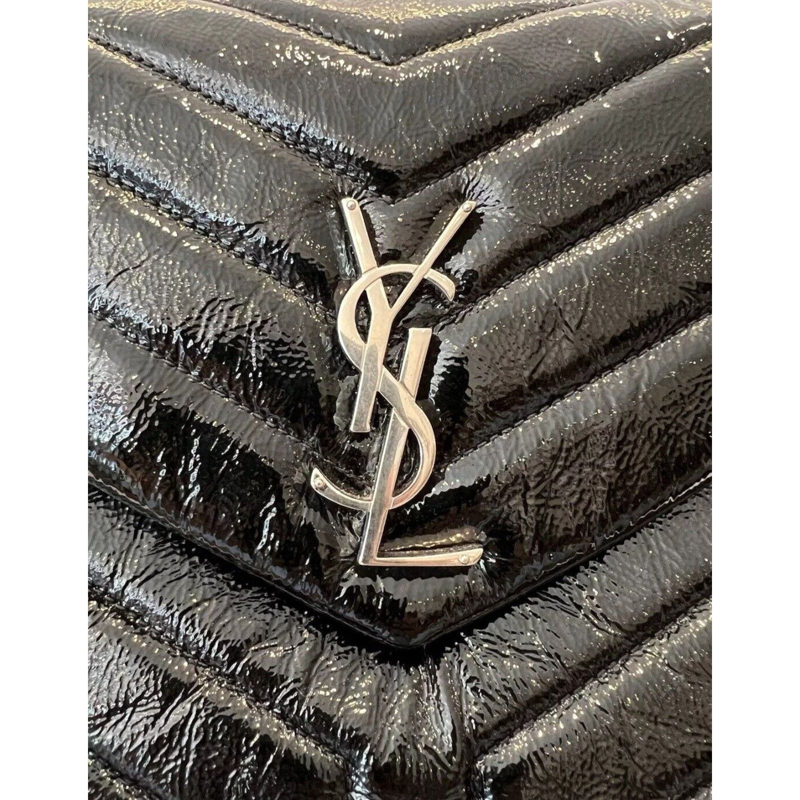 Saint Laurent Paris YSL Black Patent Leather Quilted Patent Loulou Quilted Bag Size ONE SIZE - 5 Thumbnail
