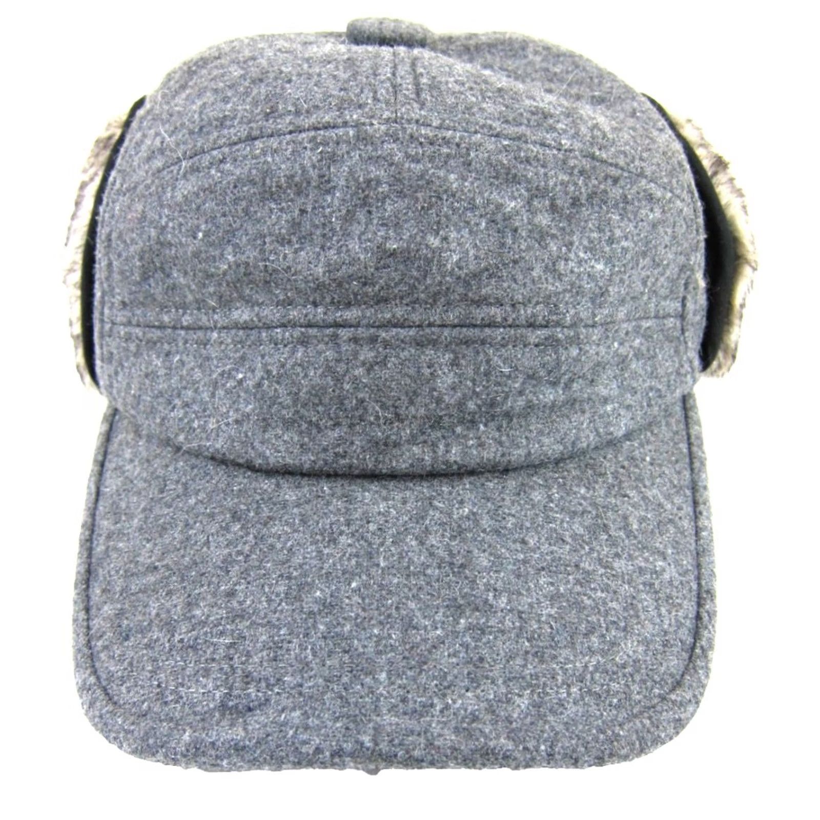 Vintage NWT Siggi Grey Wool Blend Faux Fur Ear Flap Brimmed Baseball Cap Hat Large Size ONE SIZE - 4 Thumbnail