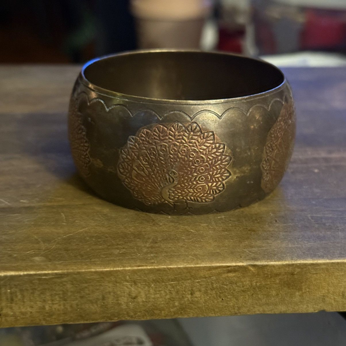 Vintage Vintage brass etched peacock wide bangle bracelet Size ONE SIZE - 4 Thumbnail
