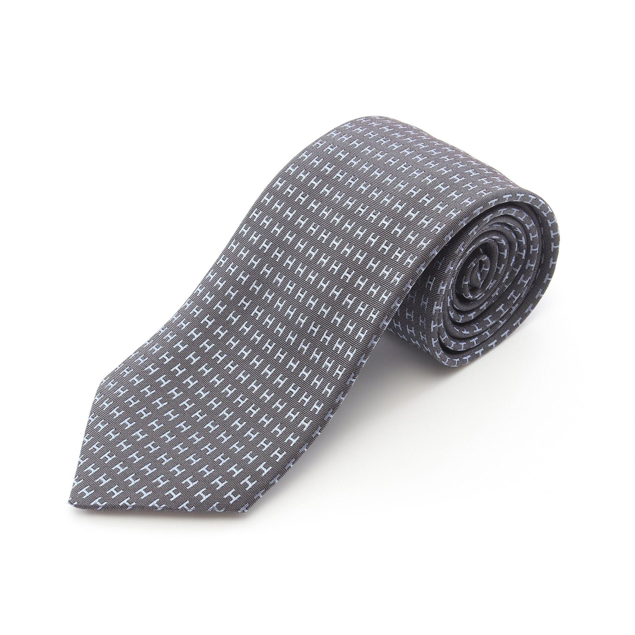 Hermes Hermes H Pattern Tie Silk Dark Gray Size ONE SIZE - 1 Thumbnail