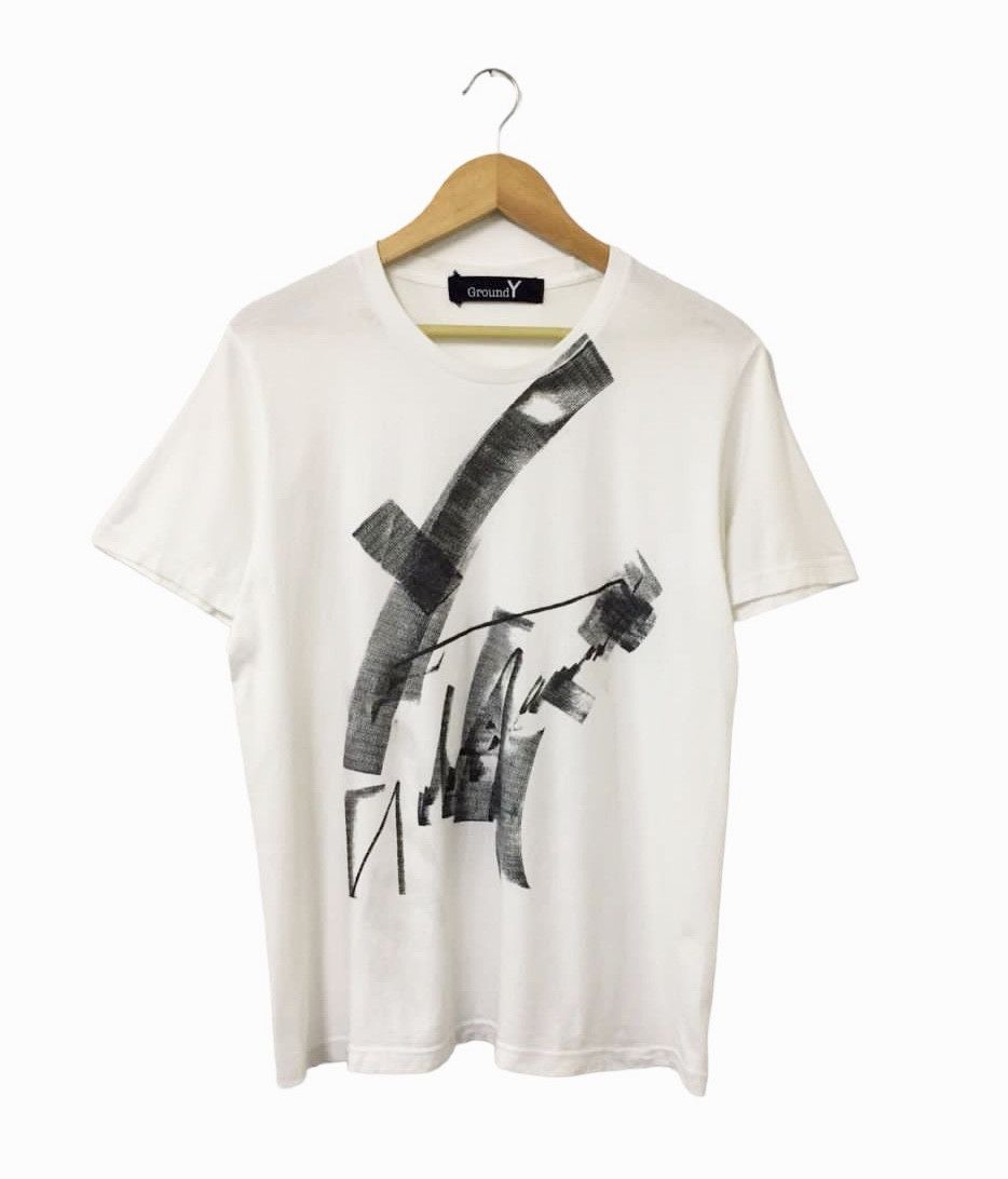 image of Groundy x Yohji Yamamoto Ground Y Yohji Yamamoto Signature Tshirt in White (Size Medium)