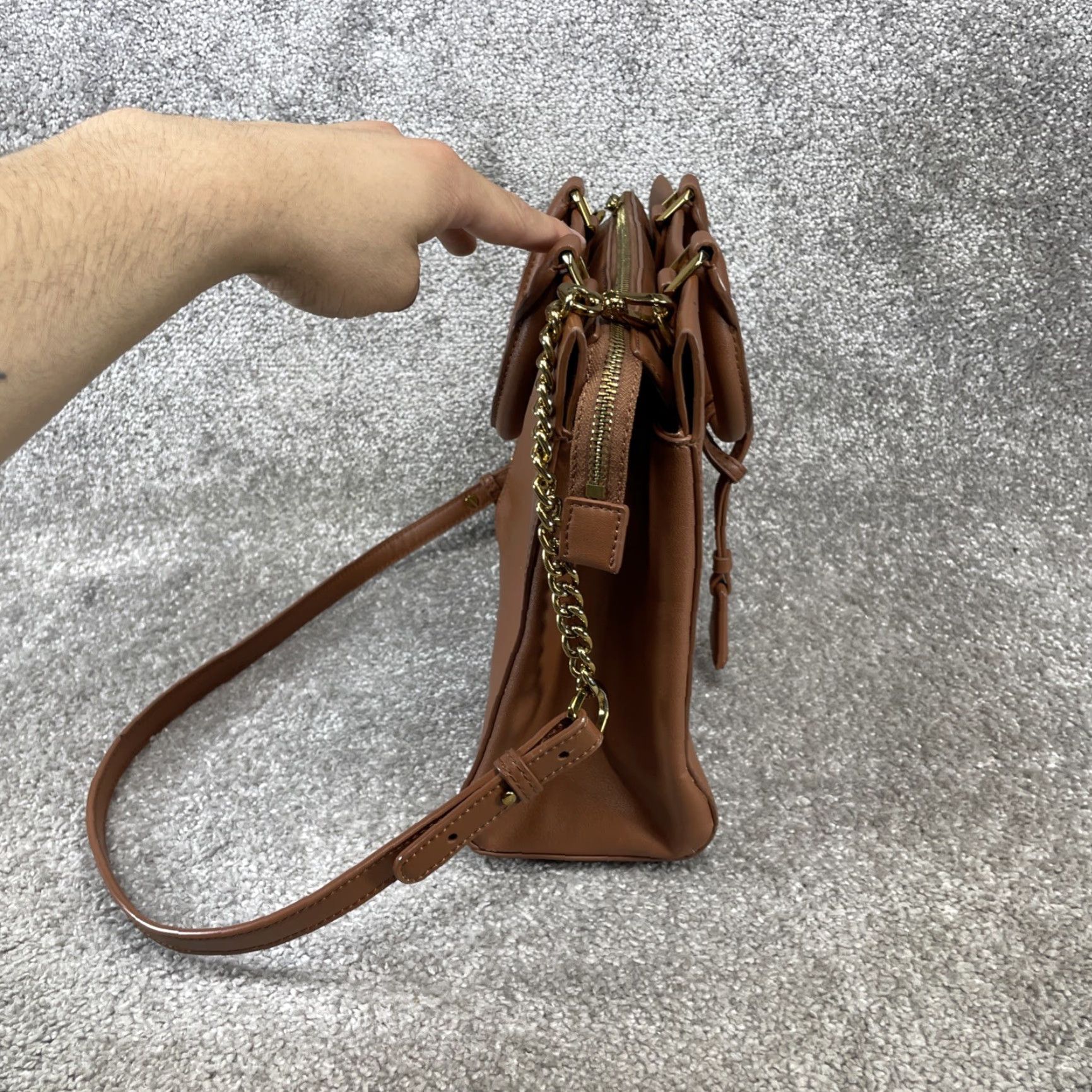Vintage CHARLES & KEITH Bags Womens Small Harper Geometric Satchel/Top Handle Bag Brown Leather Zip Size S / US 4 / IT 40 - 3 Thumbnail
