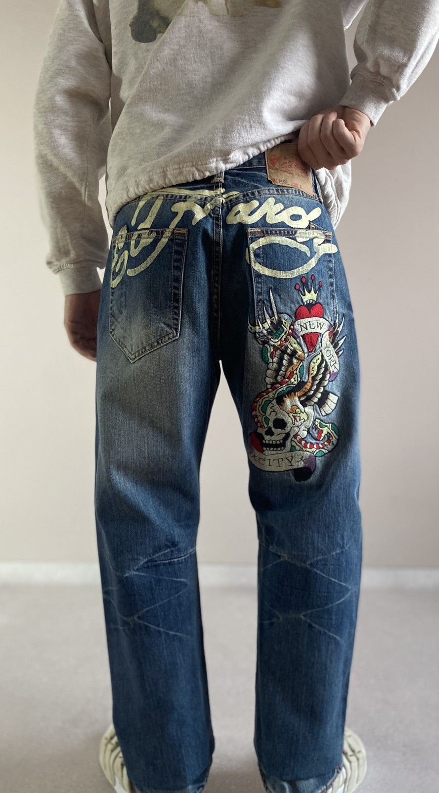 Ed Hardy by Christian Audigier Denim Jeans Big Logo Pants