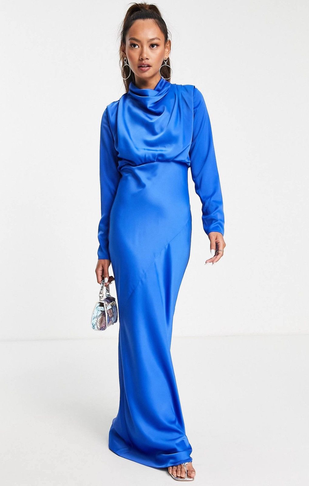 Asos ASOS High Neck Drape Cowl Neck Bishop Sleeve Maxi Sz12 Size XL / US 12-14 / IT 48-50 - 1 Thumbnail